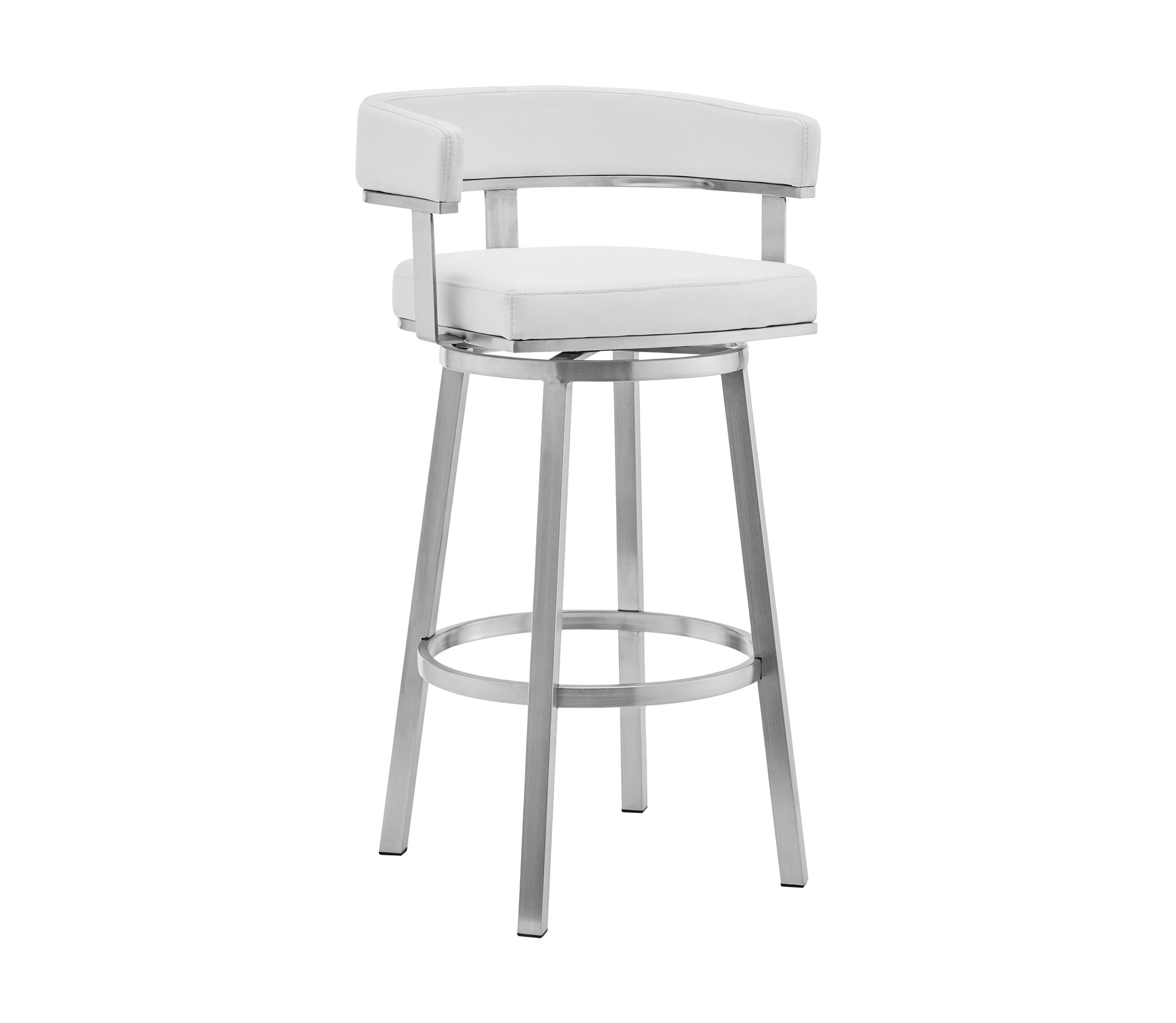 Lorin 26" White Faux Leather and Brushed Stainless Steel Swivel Bar Stool