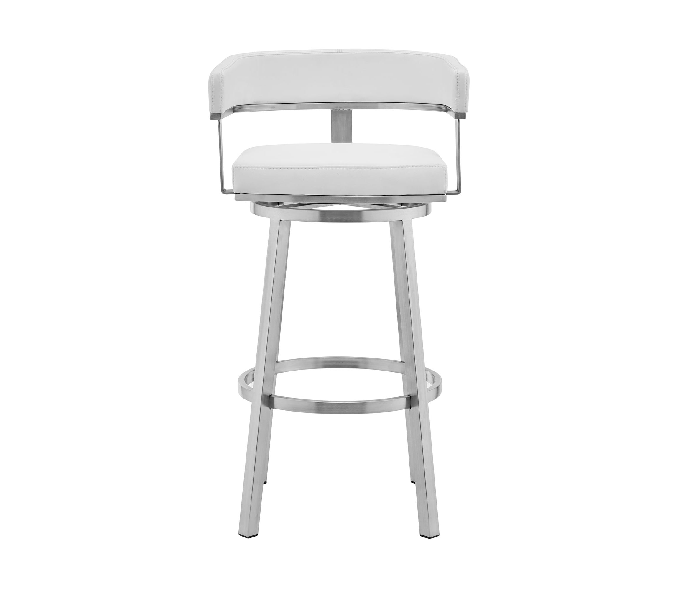 Lorin 26" White Faux Leather and Brushed Stainless Steel Swivel Bar Stool