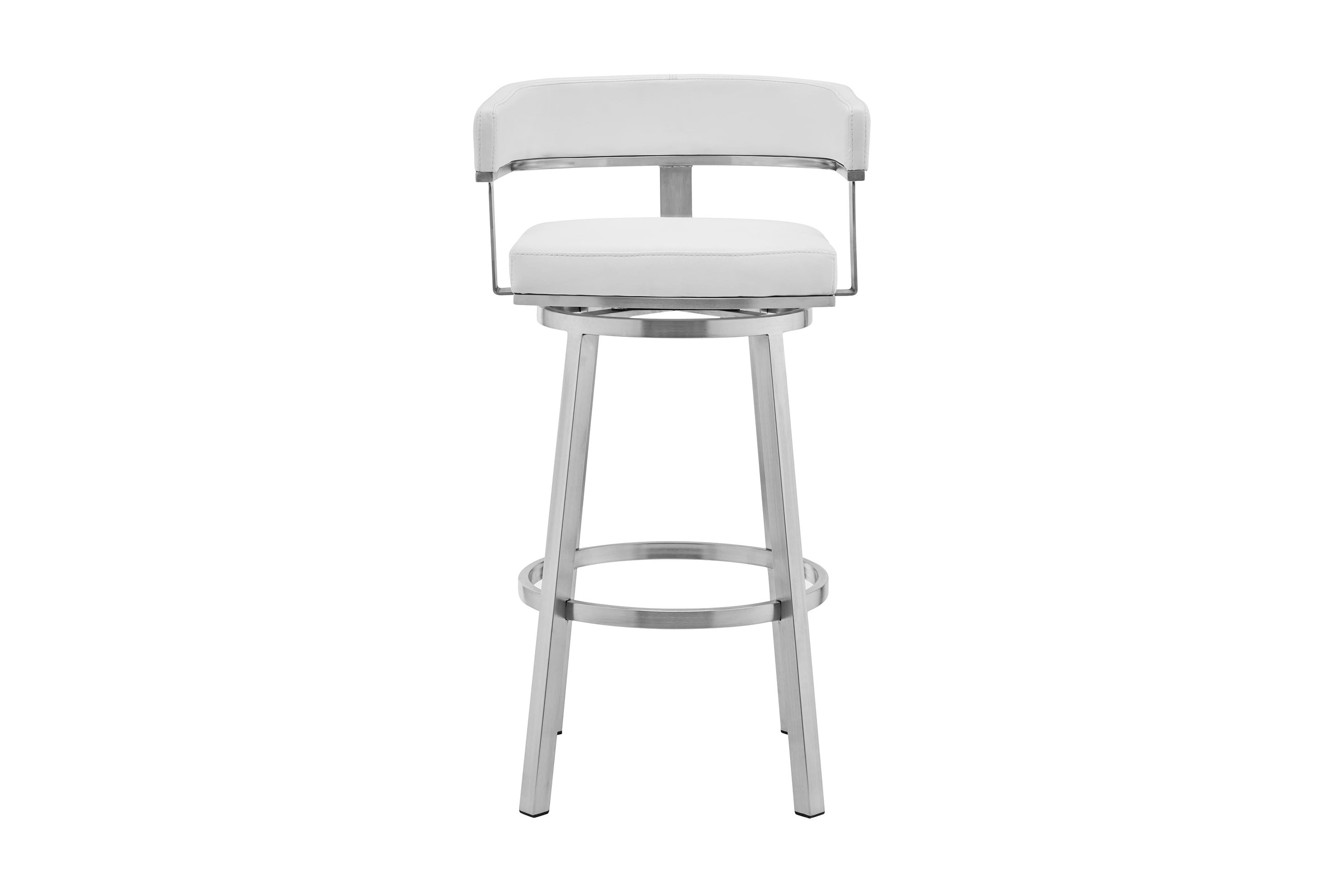 Lorin 26" White Faux Leather and Brushed Stainless Steel Swivel Bar Stool