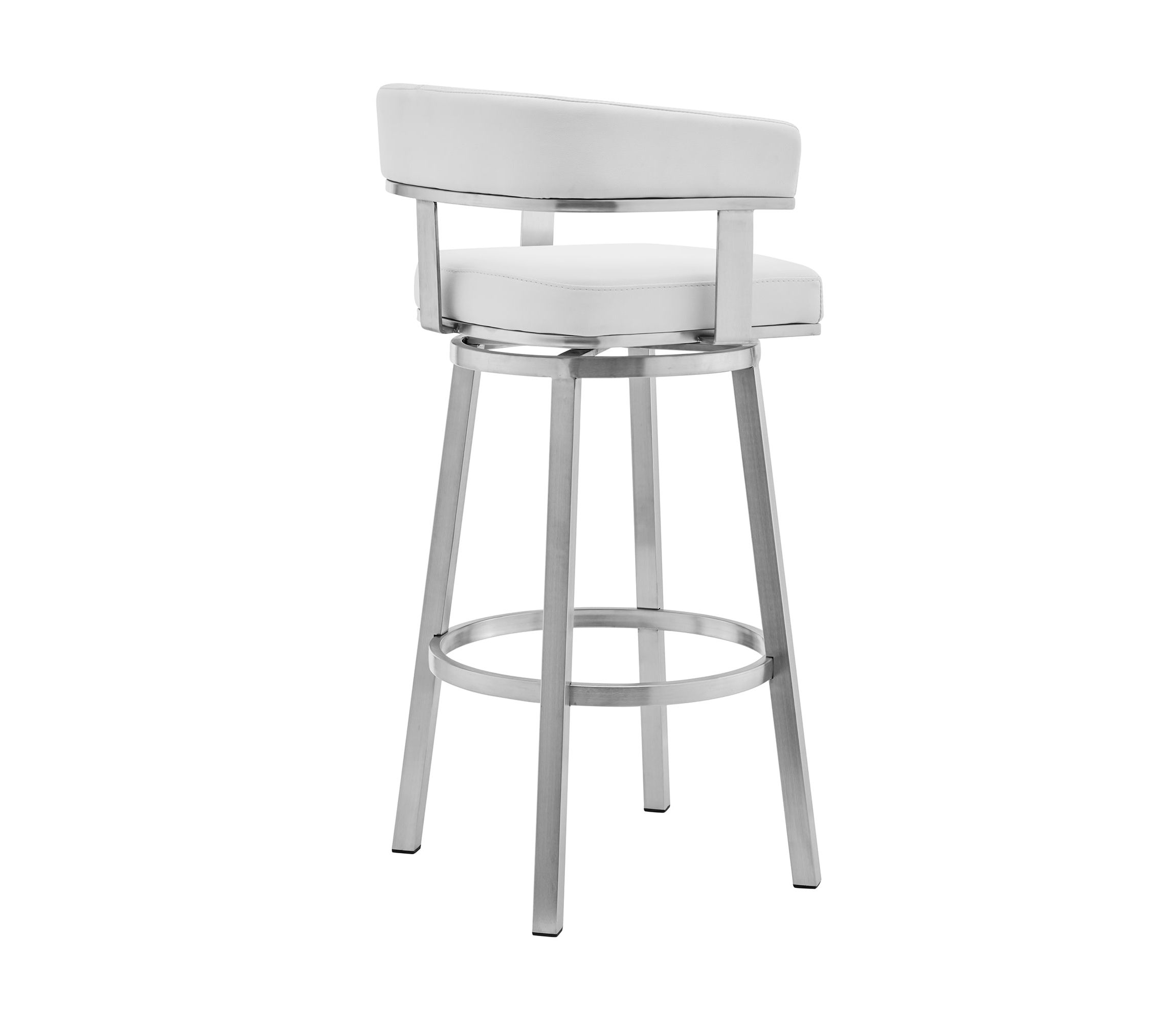 Lorin 26" White Faux Leather and Brushed Stainless Steel Swivel Bar Stool