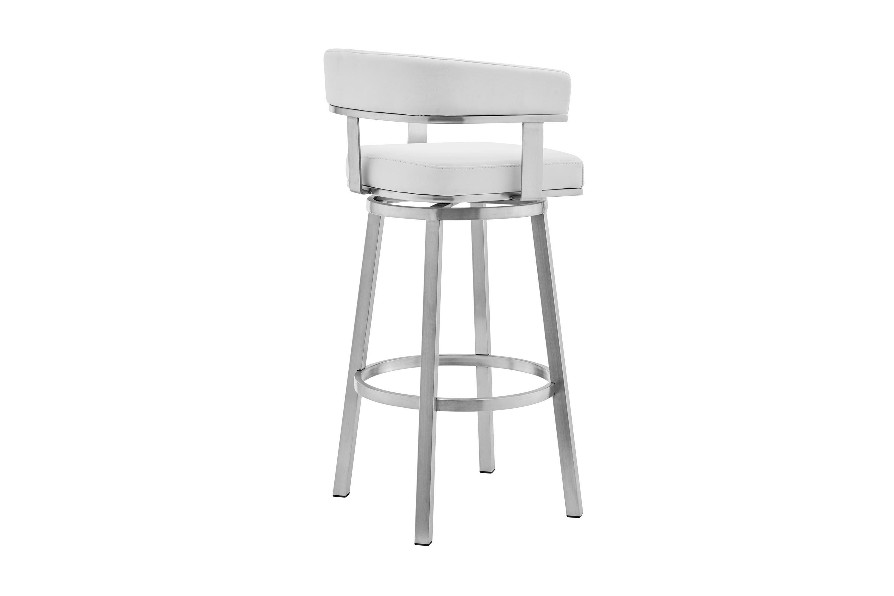 Lorin 26" White Faux Leather and Brushed Stainless Steel Swivel Bar Stool
