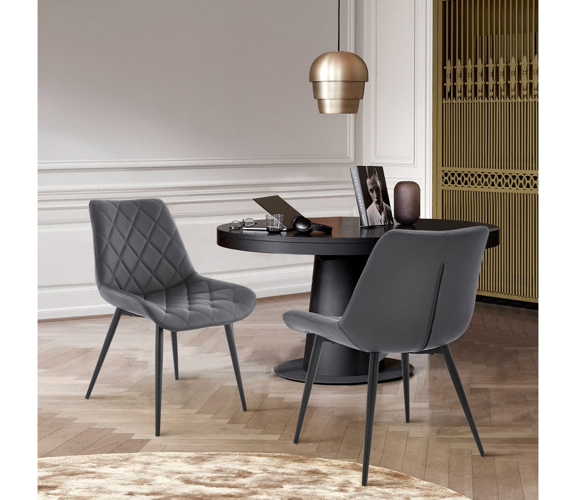 Loralie Gray Faux Leather and Black Metal Dining Chairs - Set of 2