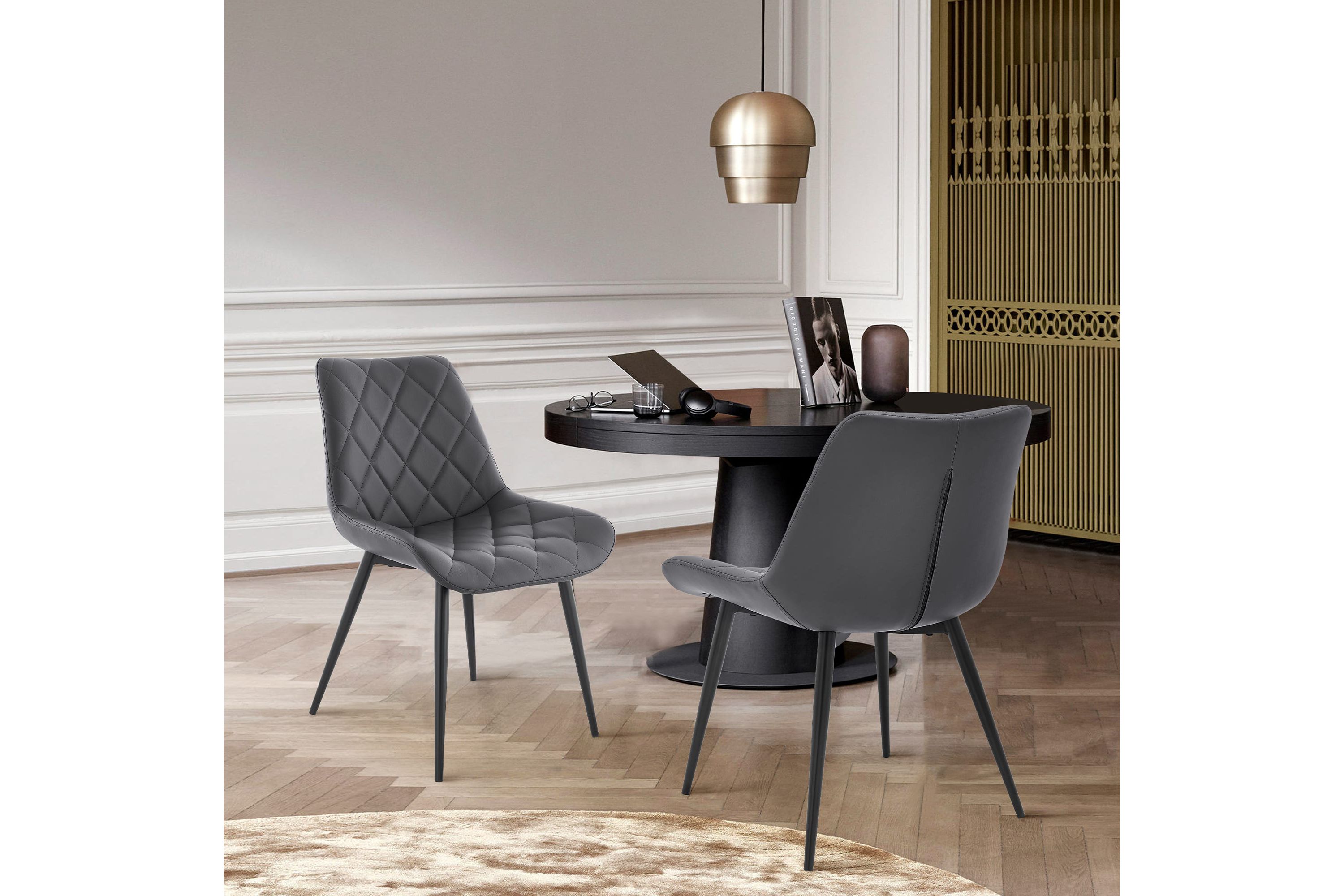 Loralie Gray Faux Leather and Black Metal Dining Chairs - Set of 2