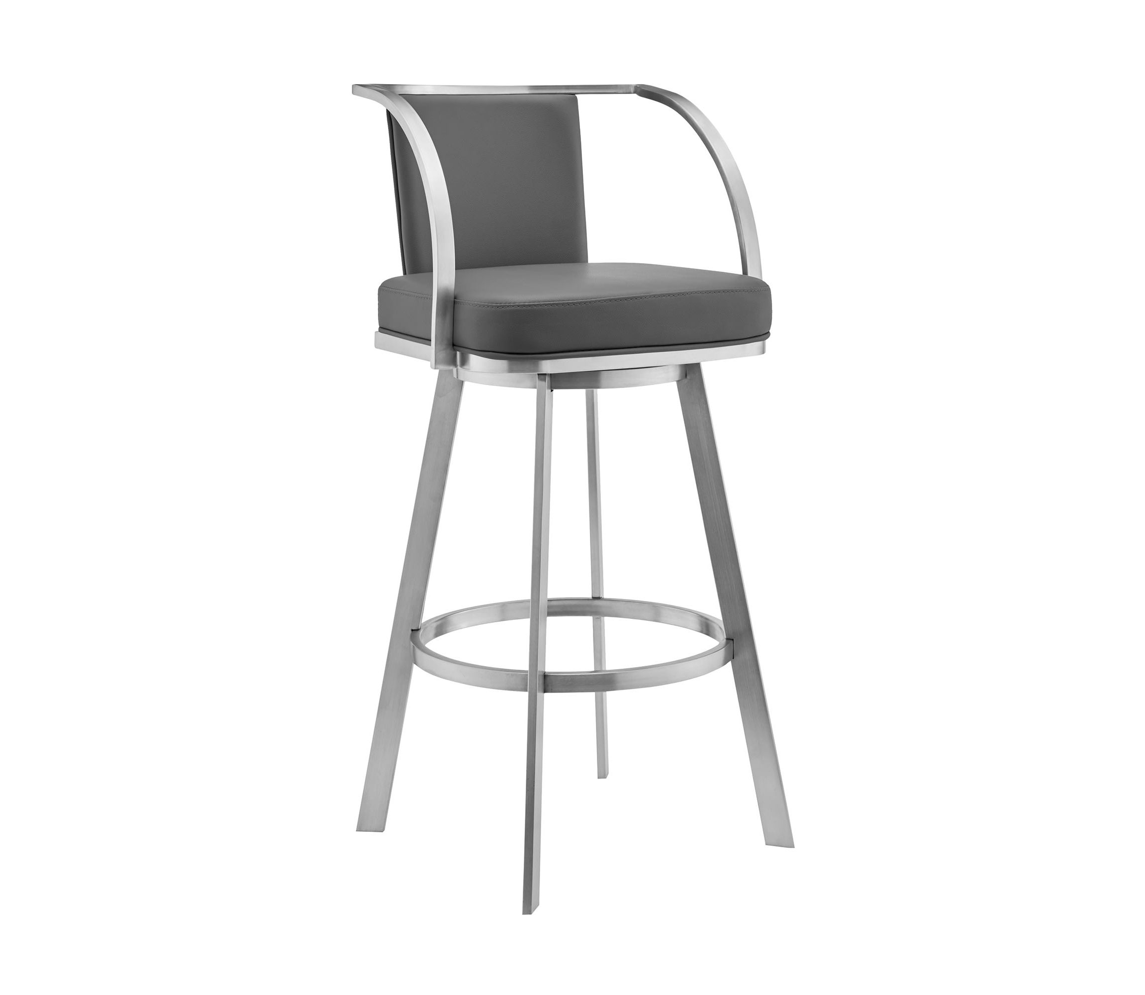 Livingston 30" Gray Faux Leather and Brushed Stainless Steel Swivel Bar Stool