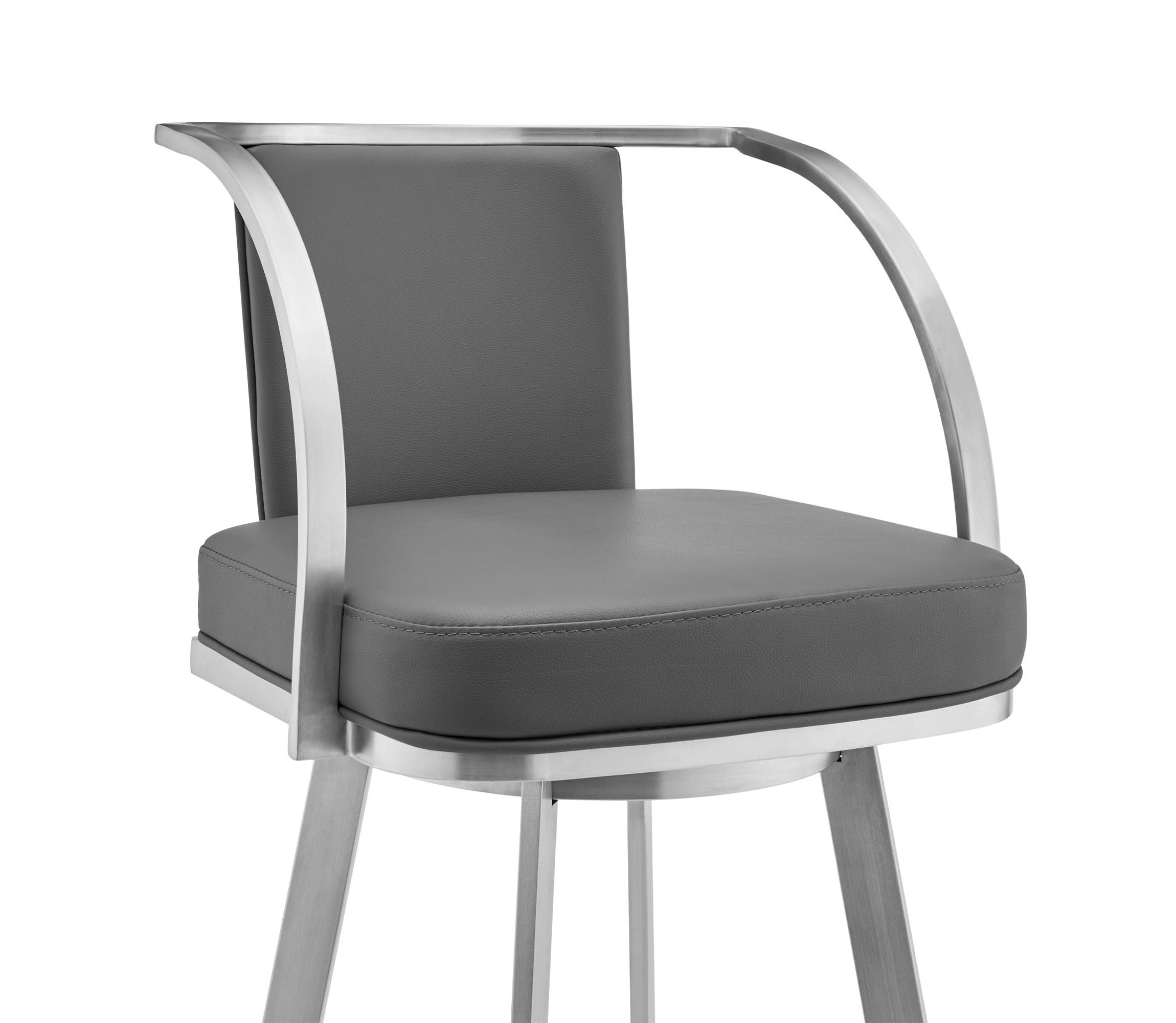 Livingston 30" Gray Faux Leather and Brushed Stainless Steel Swivel Bar Stool
