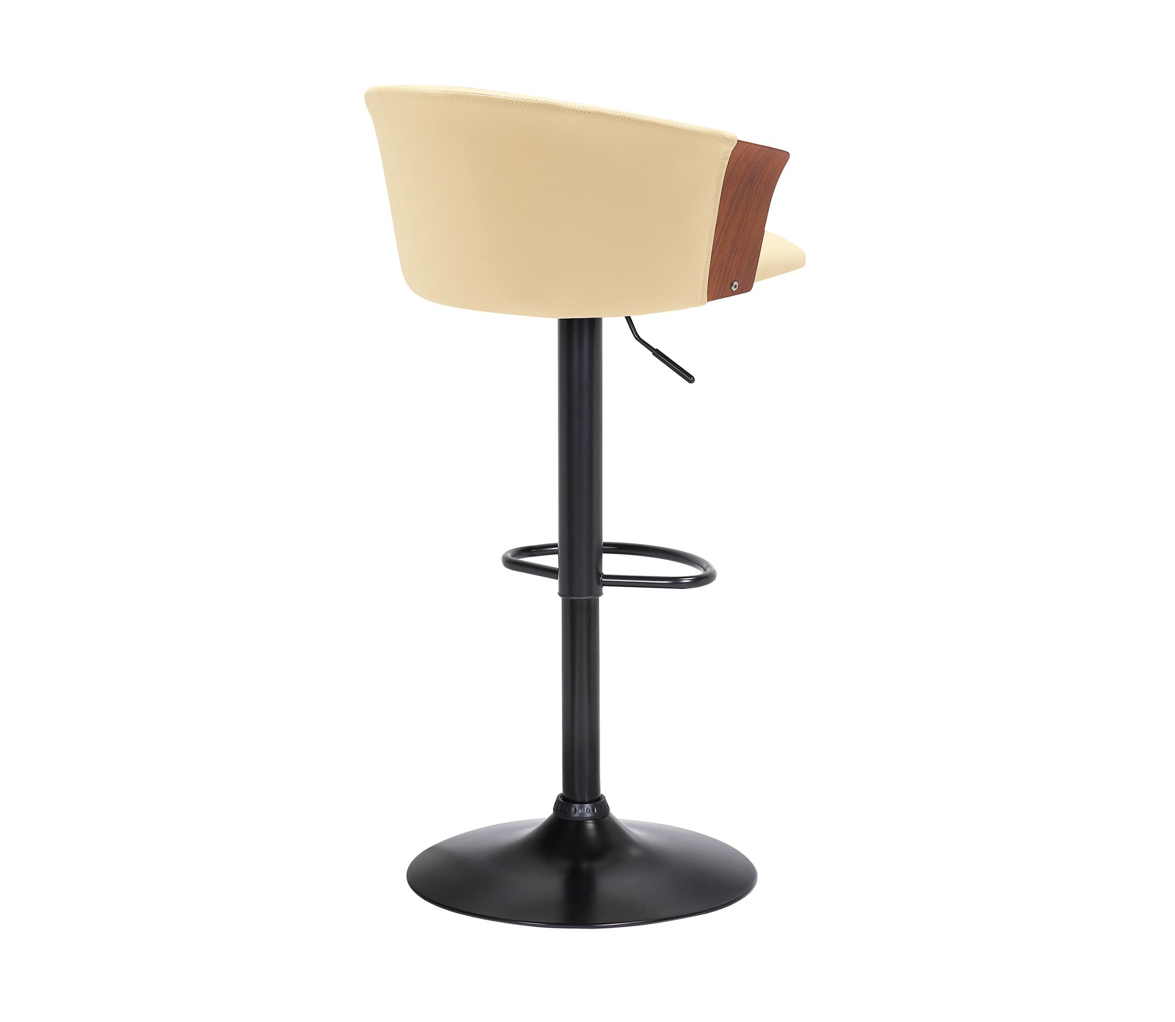 Lydia Adjustable Walnut Wood Bar Stool in Cream Faux Leather with Black Metal