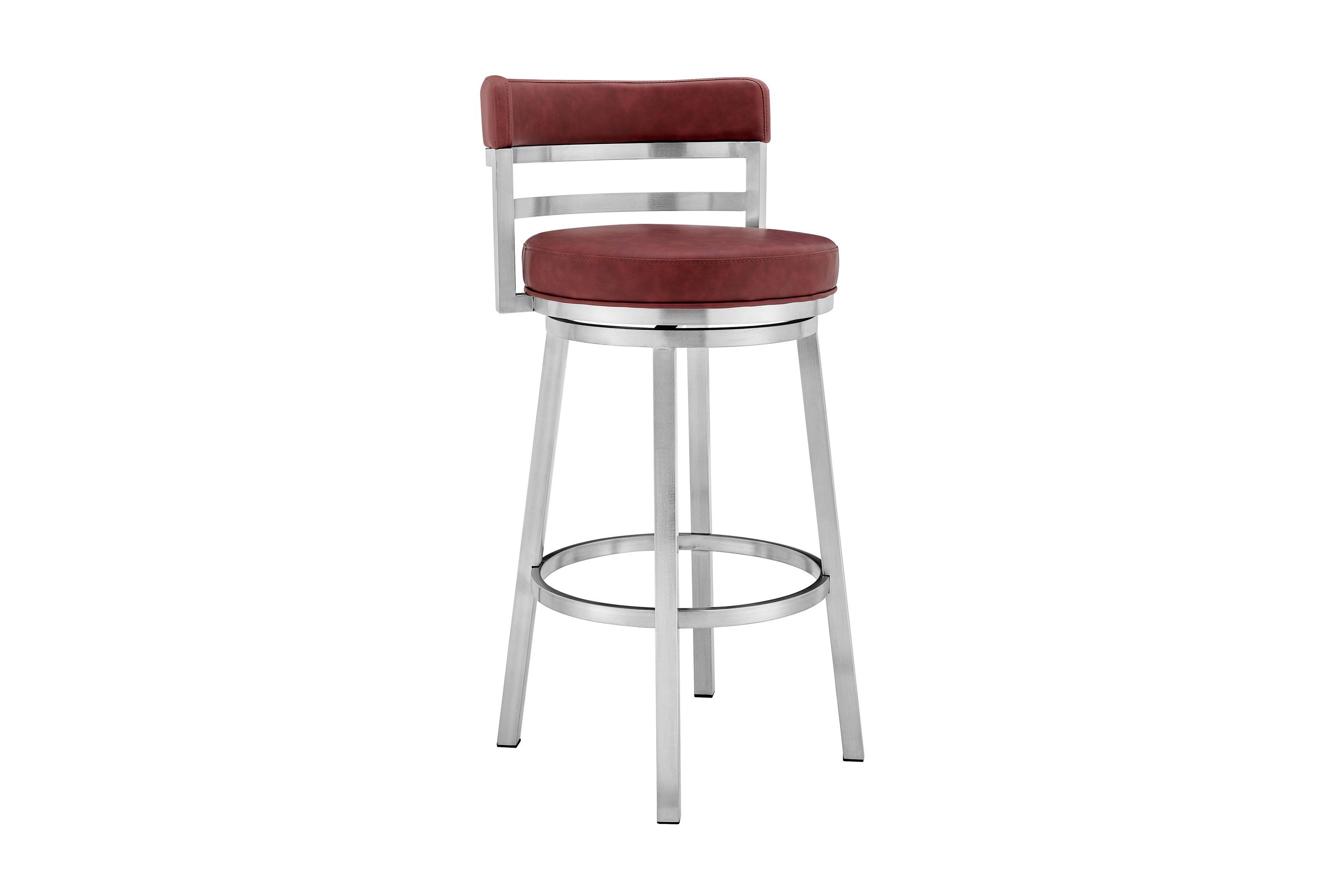 Madrid 26" Counter Height Swivel Red Faux Leather and Brushed Stainless Steel Bar Stool