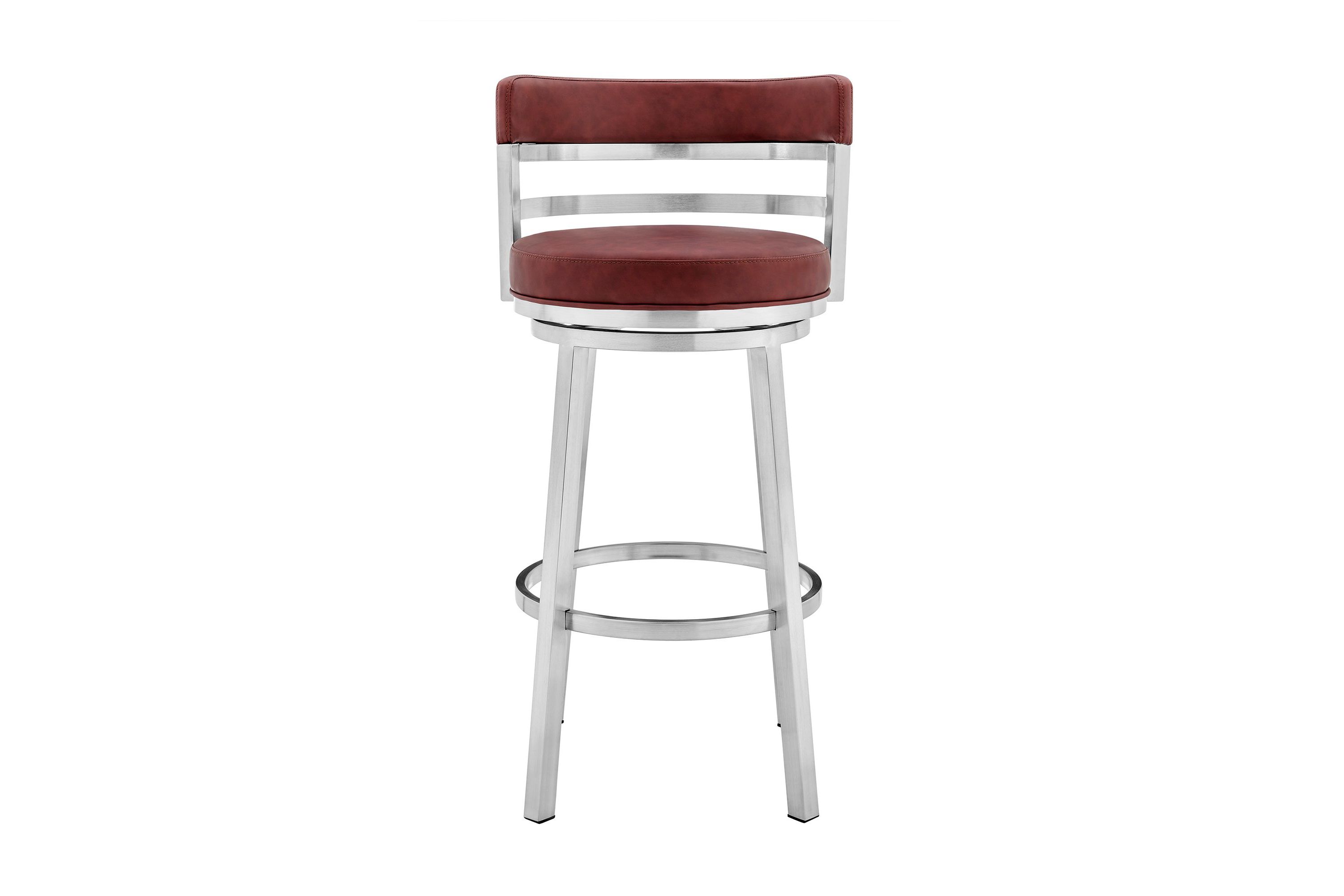 Madrid 26" Counter Height Swivel Red Faux Leather and Brushed Stainless Steel Bar Stool