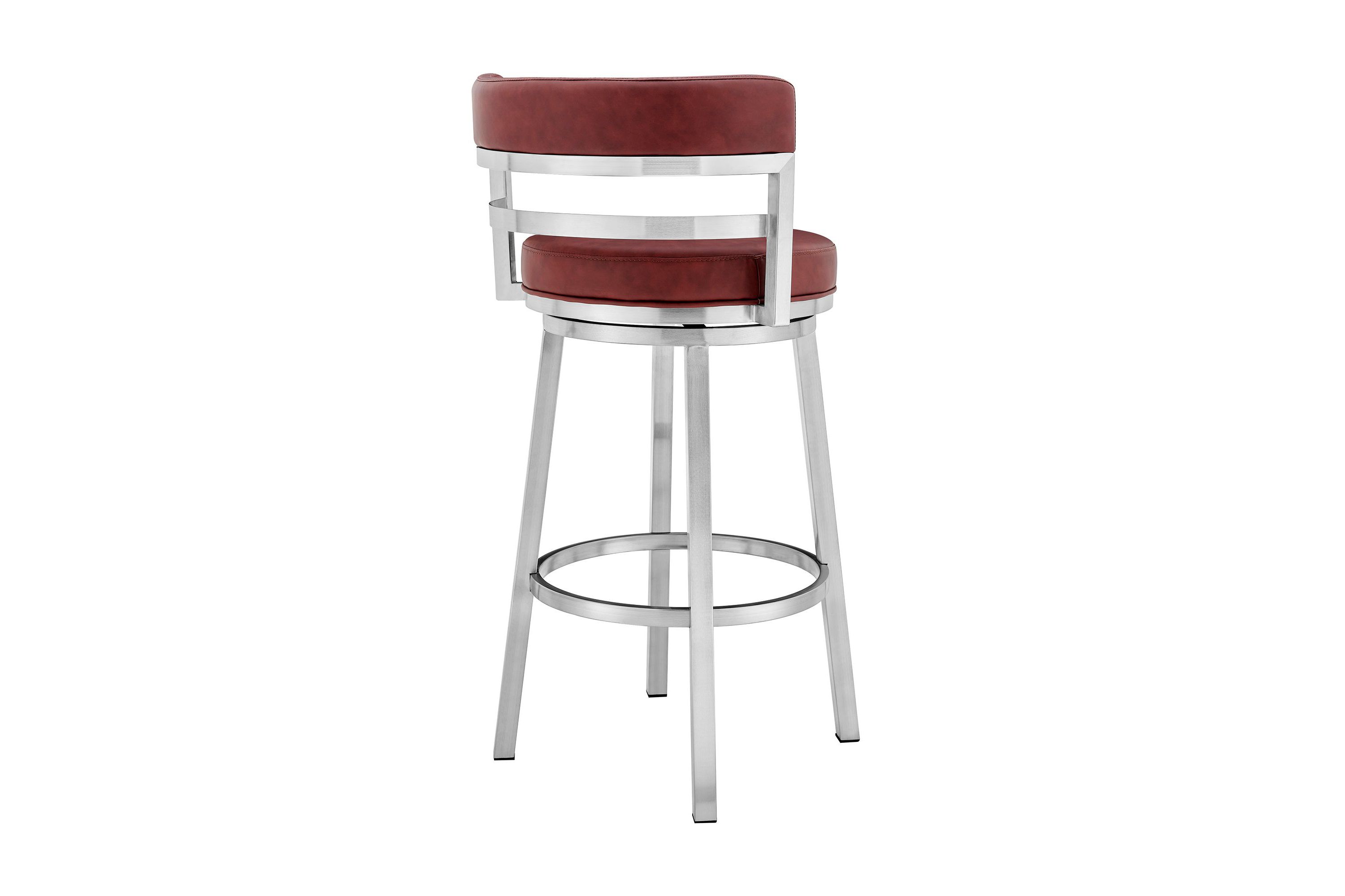 Madrid 26" Counter Height Swivel Red Faux Leather and Brushed Stainless Steel Bar Stool