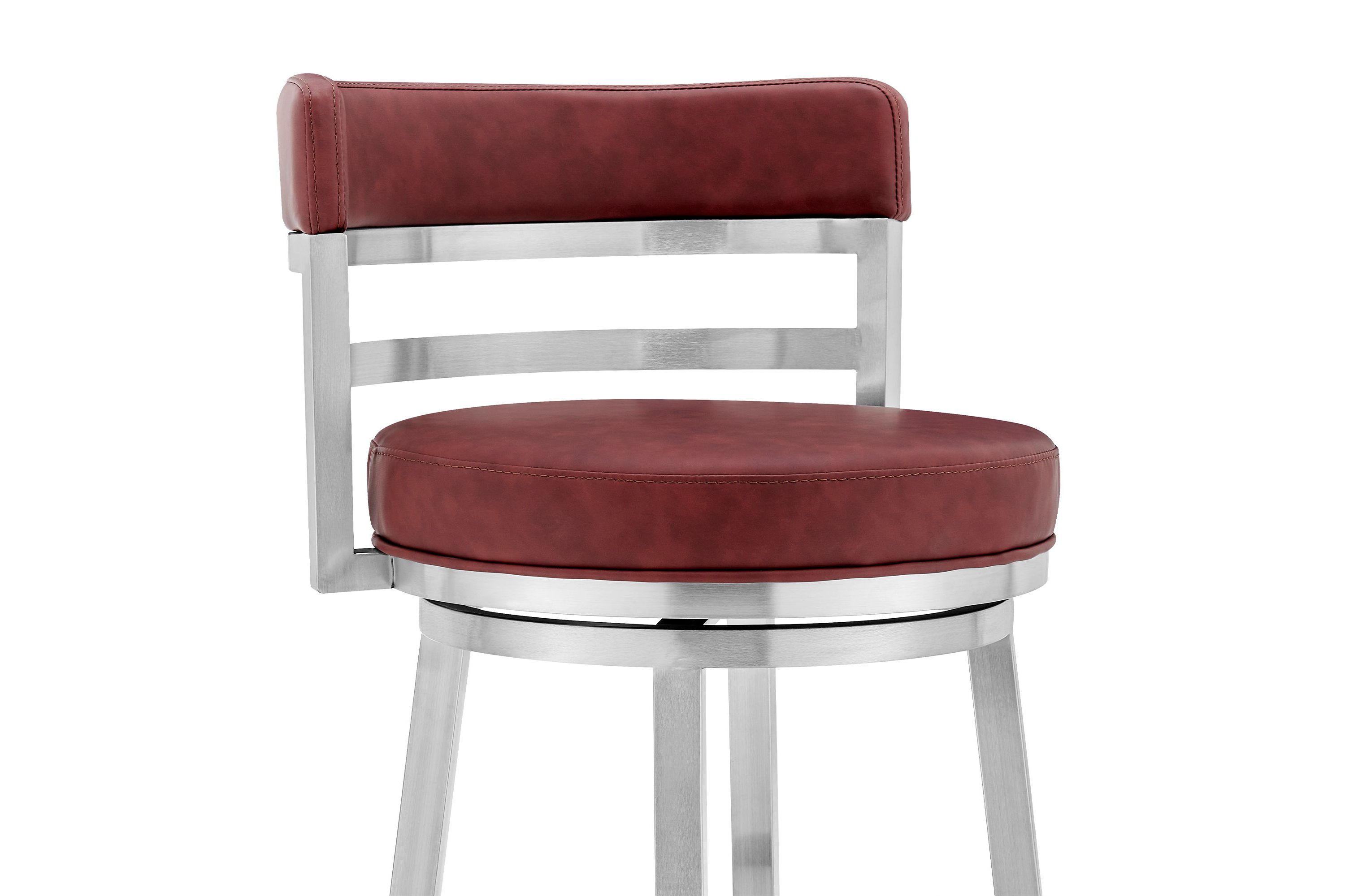 Madrid 26" Counter Height Swivel Red Faux Leather and Brushed Stainless Steel Bar Stool