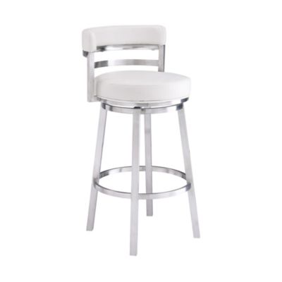 Armen Living Madrid 26" Counter Height Swivel White Faux Leather and Brushed Stainless Steel Bar Stool