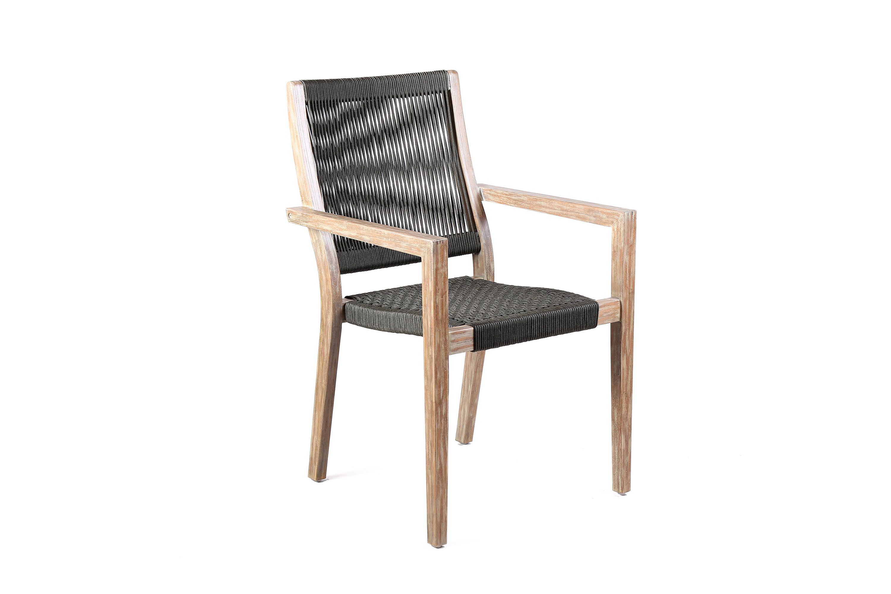 Madsen Outdoor Eucalyptus Wood and Charcoal Rope Dining Chairs with Gray Teak Finish - Set of 2