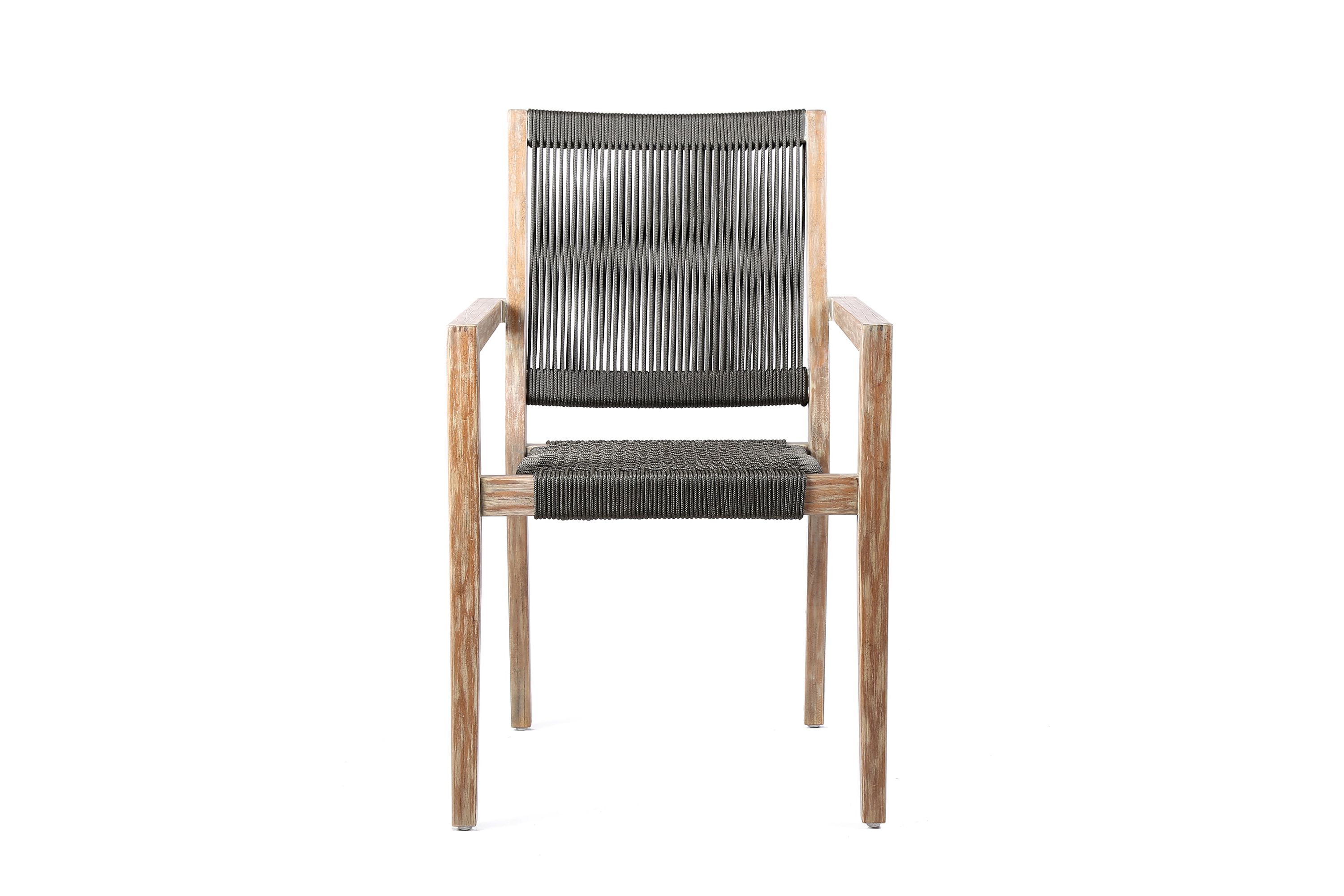 Madsen Outdoor Eucalyptus Wood and Charcoal Rope Dining Chairs with Gray Teak Finish - Set of 2