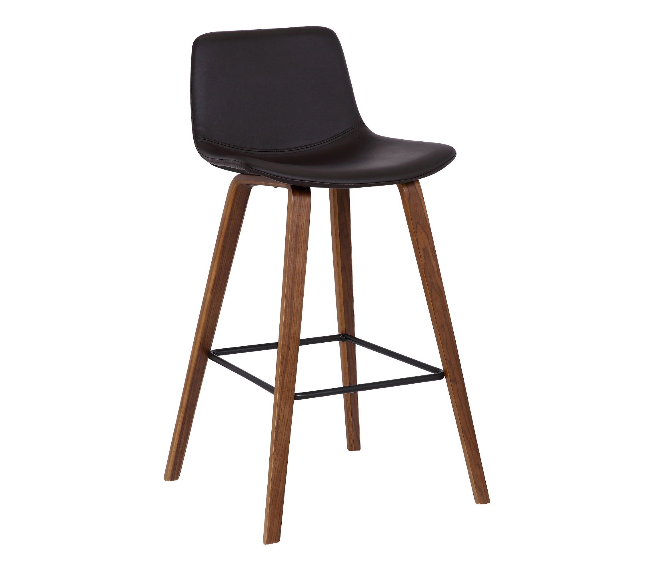 Maddie Contemporary 26" Barstool in Walnut Wood Finish and Brown Faux Leather