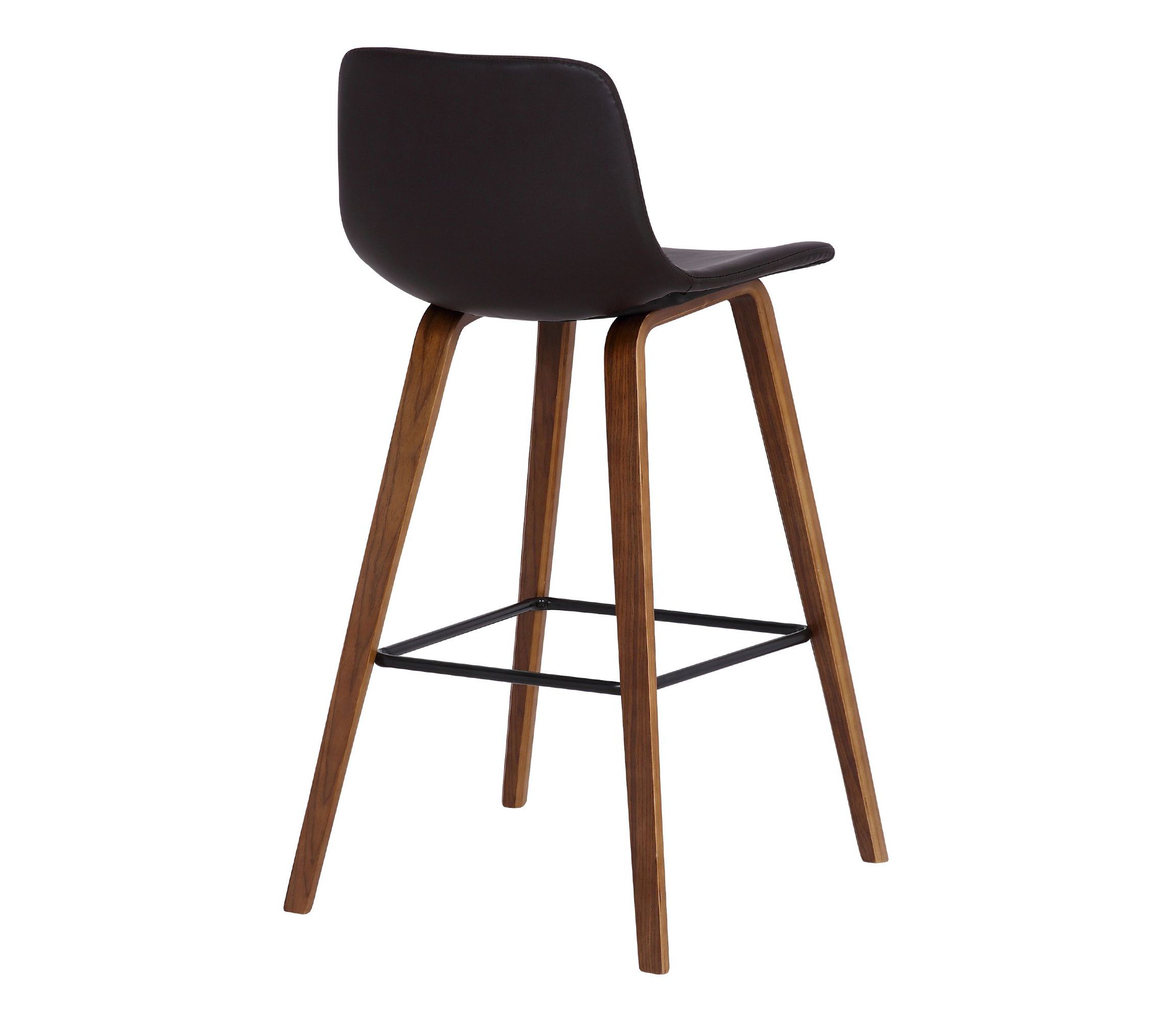 Maddie Contemporary 26" Barstool in Walnut Wood Finish and Brown Faux Leather