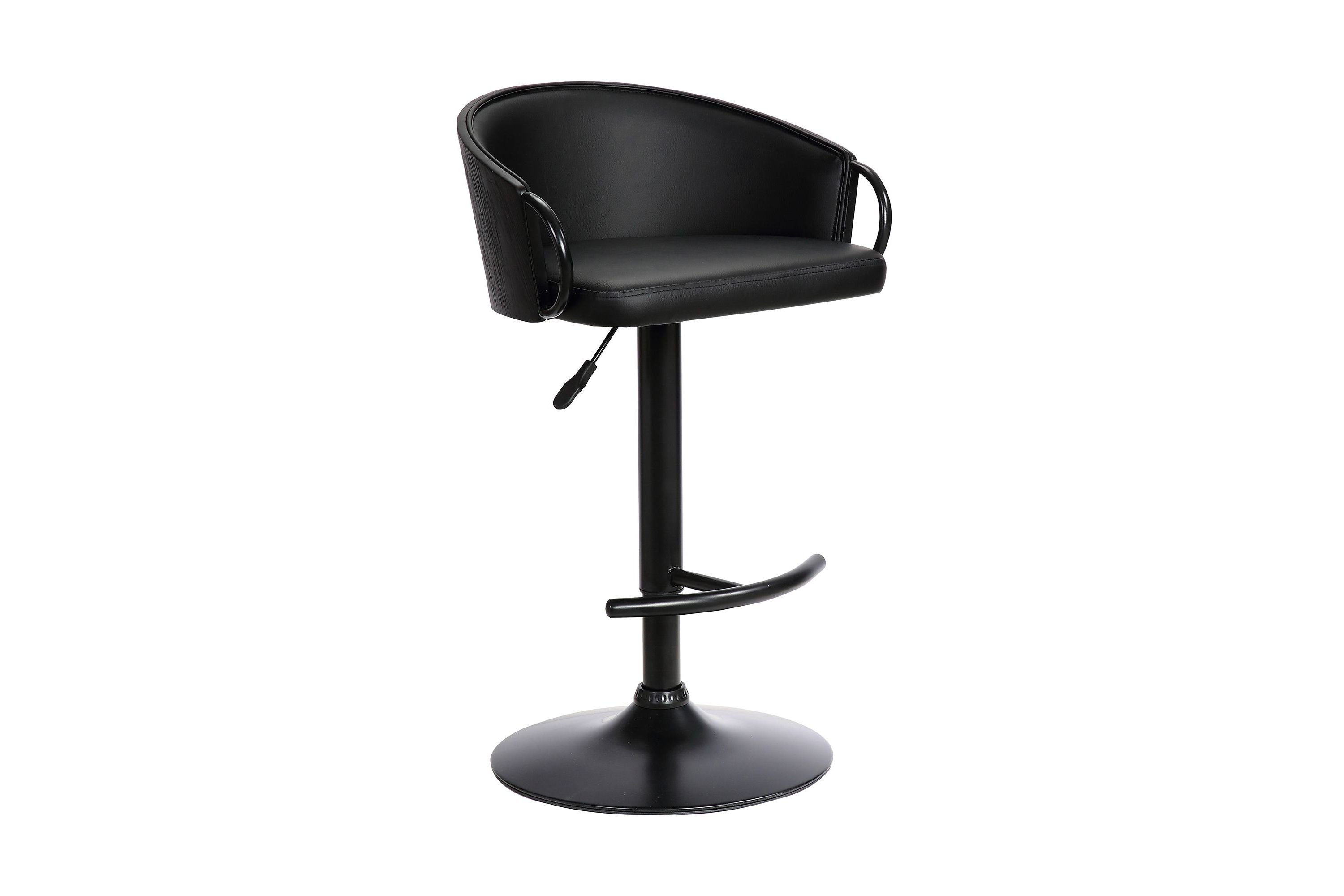 Montego Adjustable Black Faux Leather Swivel Barstool in Black Powder Coated Finish