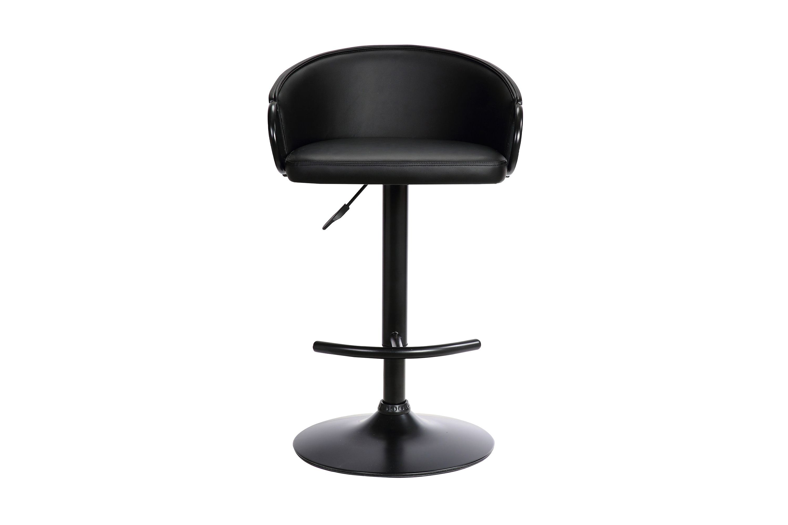 Montego Adjustable Black Faux Leather Swivel Barstool in Black Powder Coated Finish