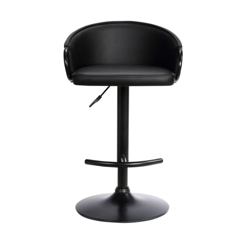 Montego Adjustable Black Faux Leather Swivel Barstool in Black Powder Coated Finish