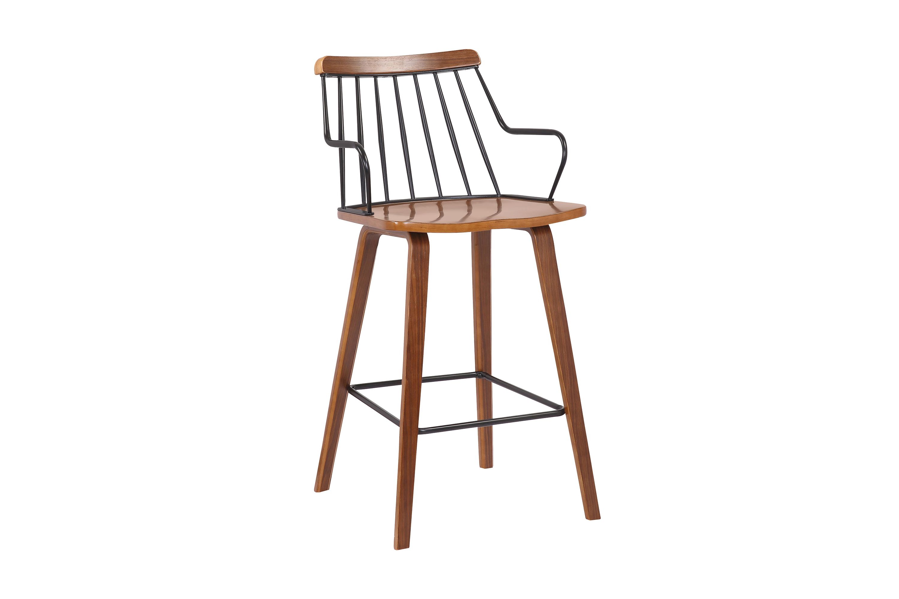 Micah Walnut and Metal Modern 26" Counter Height Bar Stool