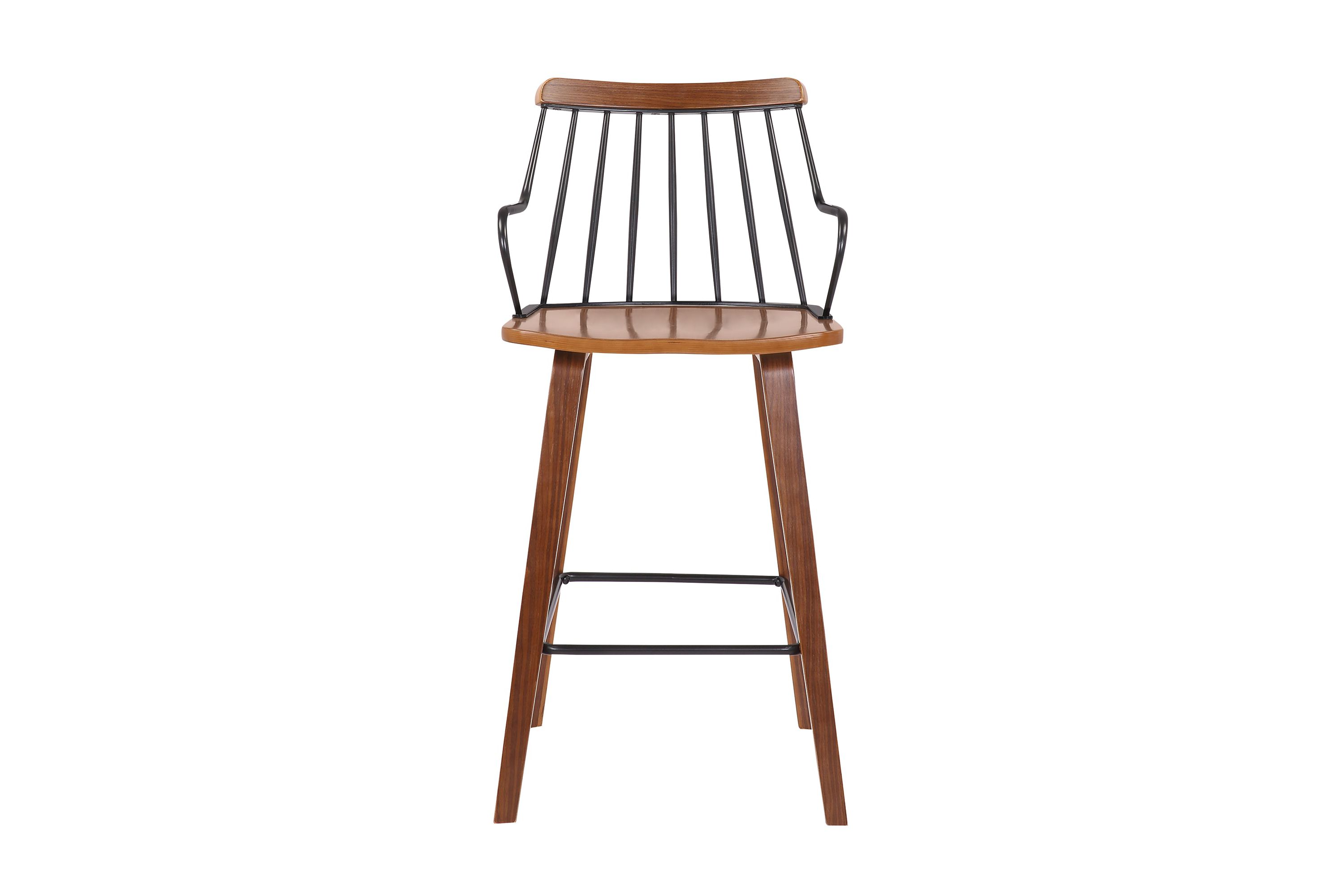 Micah Walnut and Metal Modern 26" Counter Height Bar Stool