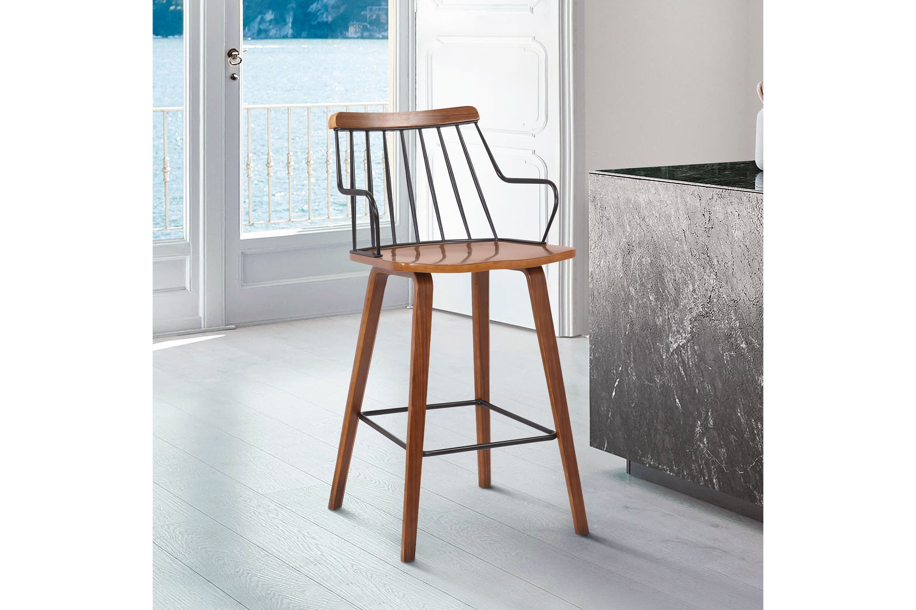 Micah Walnut and Metal Modern 26" Counter Height Bar Stool