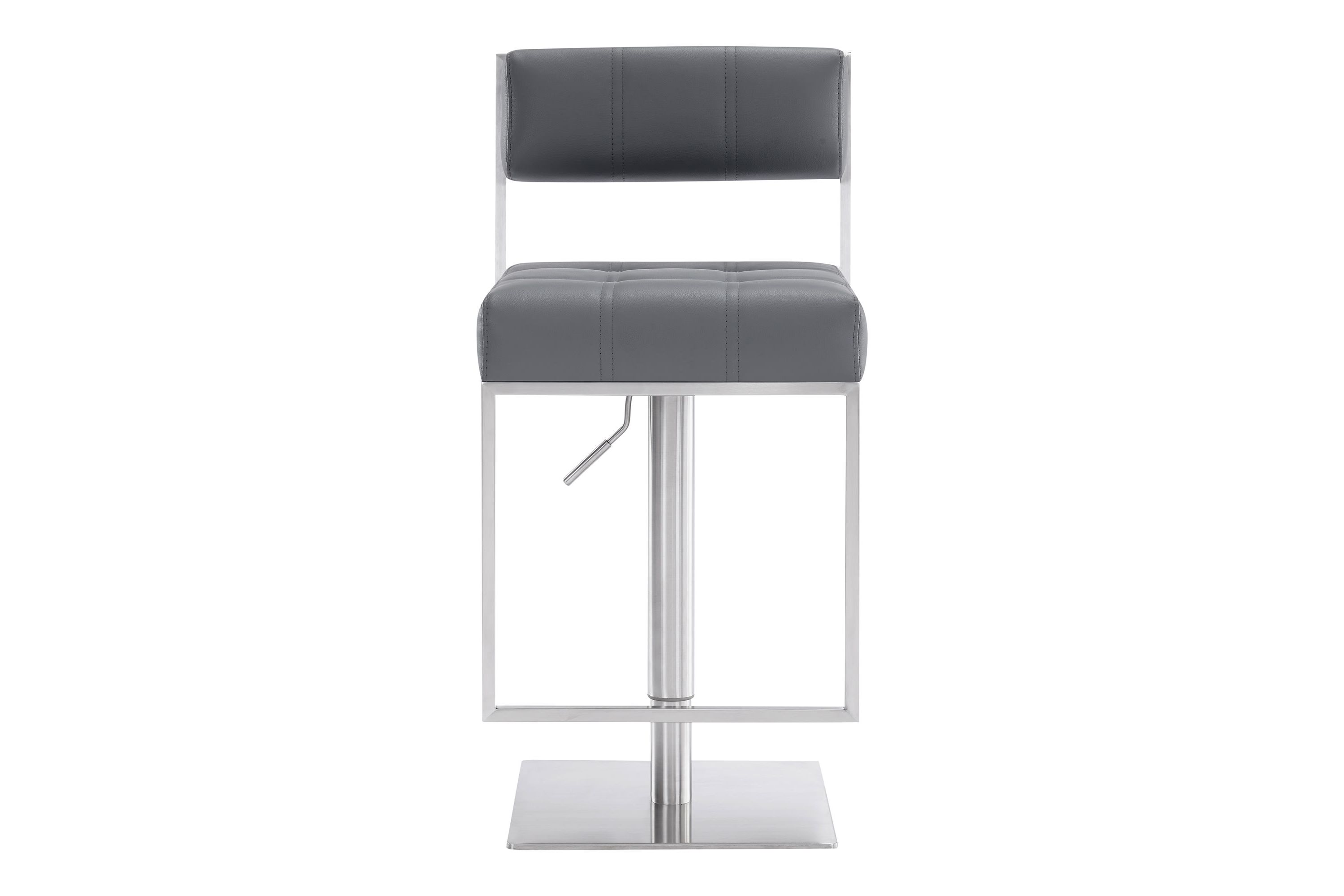 Michele Swivel Adjustable Height Gray Faux Leather and Brushed Stainless Steel Bar Stool