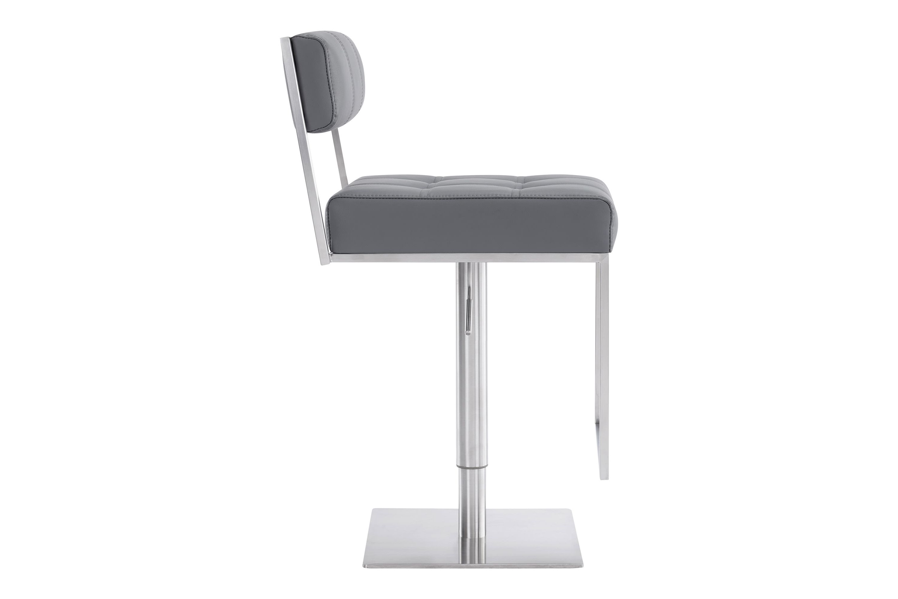 Michele Swivel Adjustable Height Gray Faux Leather and Brushed Stainless Steel Bar Stool