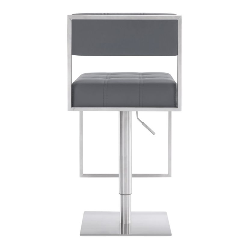 Michele Swivel Adjustable Height Gray Faux Leather and Brushed Stainless Steel Bar Stool