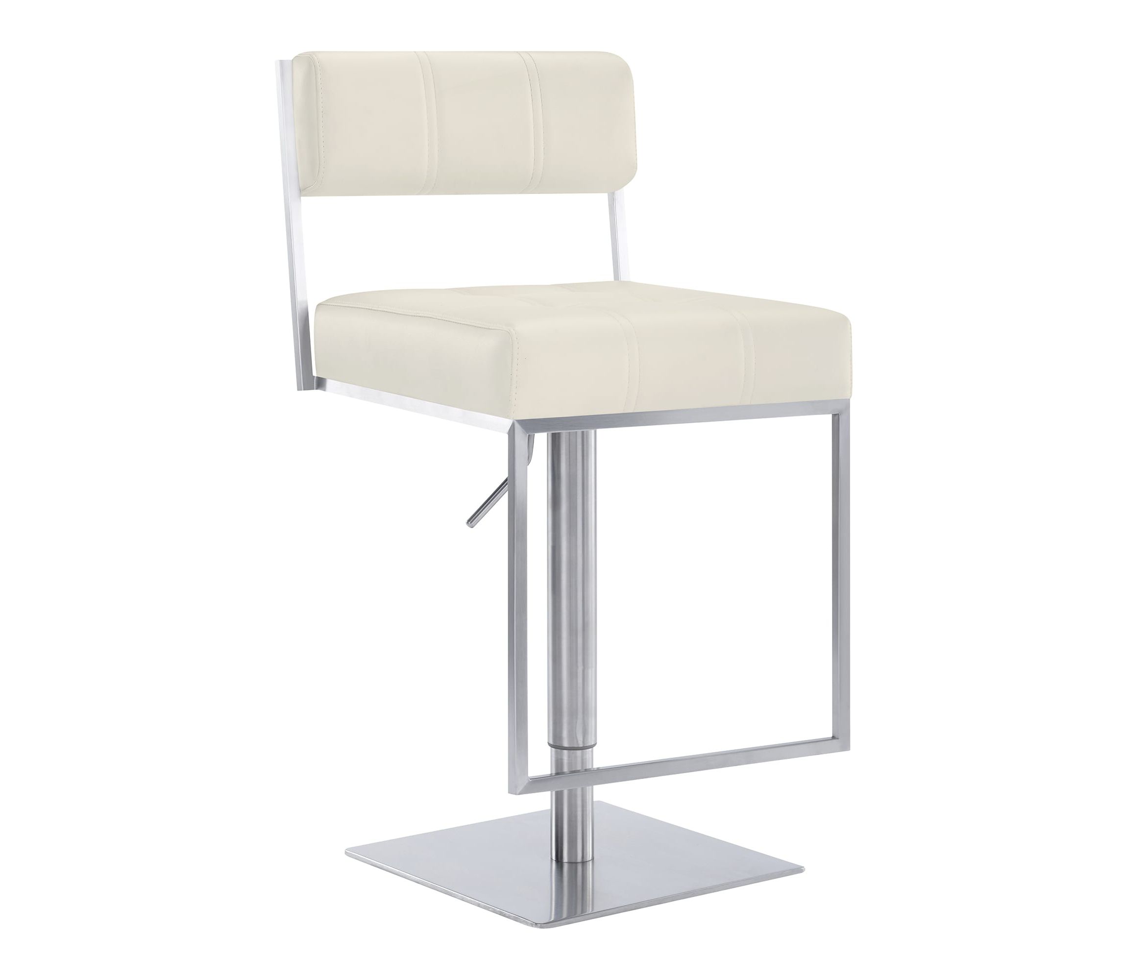 Michele Swivel Adjustable Height Off-White Faux Leather and Brushed Stainless Steel Bar Stool