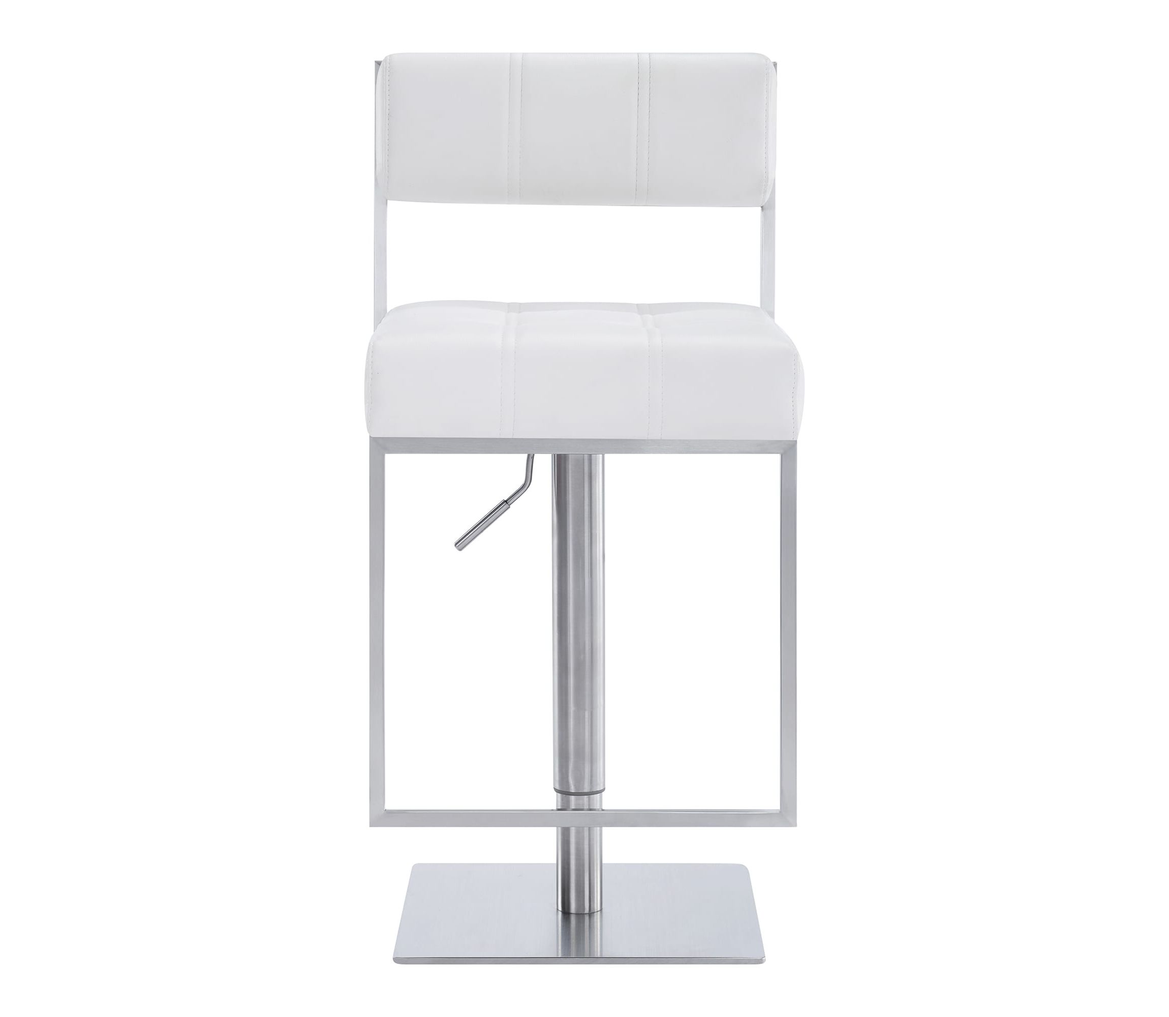 Michele Swivel Adjustable Height Off-White Faux Leather and Brushed Stainless Steel Bar Stool