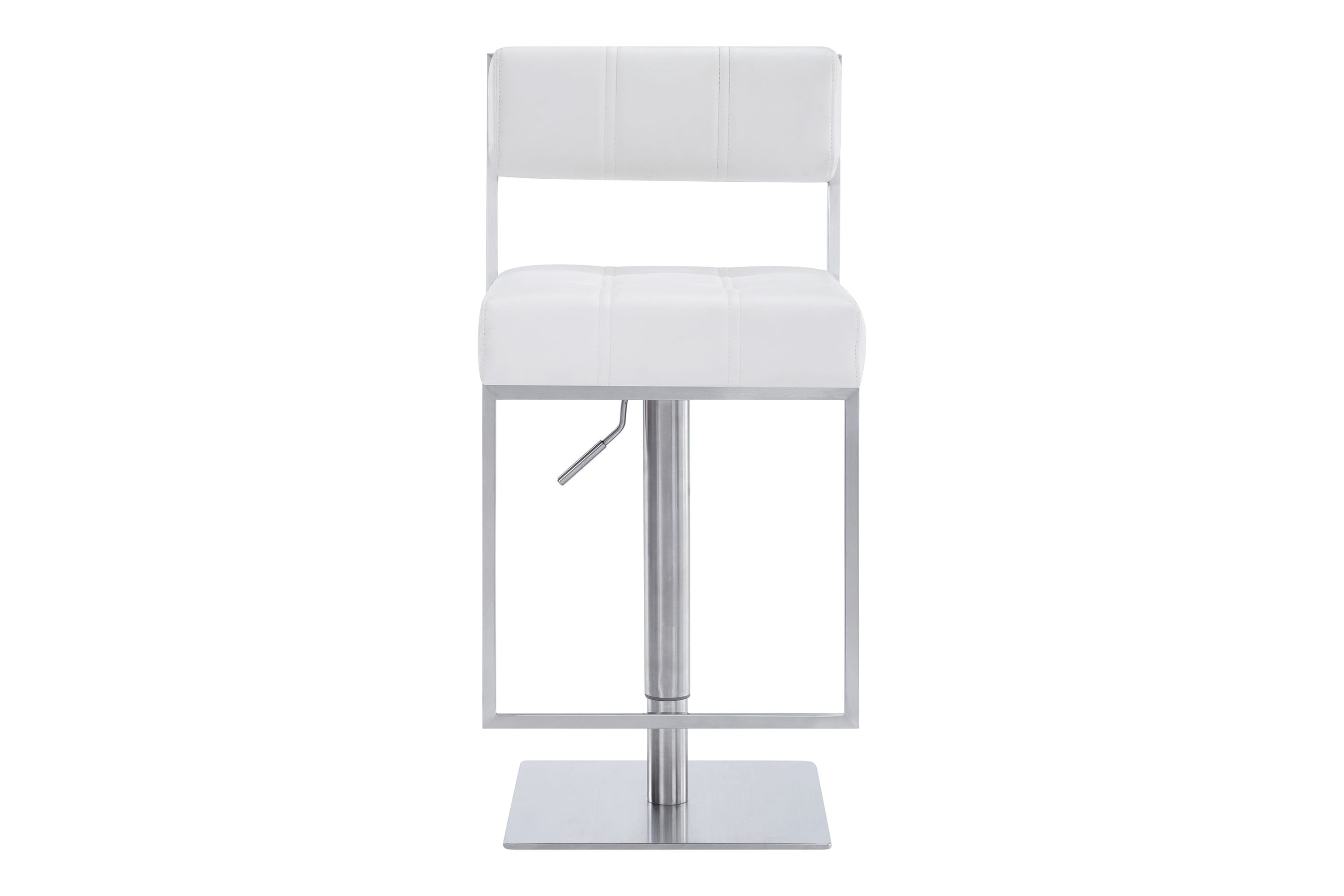 Michele Swivel Adjustable Height Off-White Faux Leather and Brushed Stainless Steel Bar Stool
