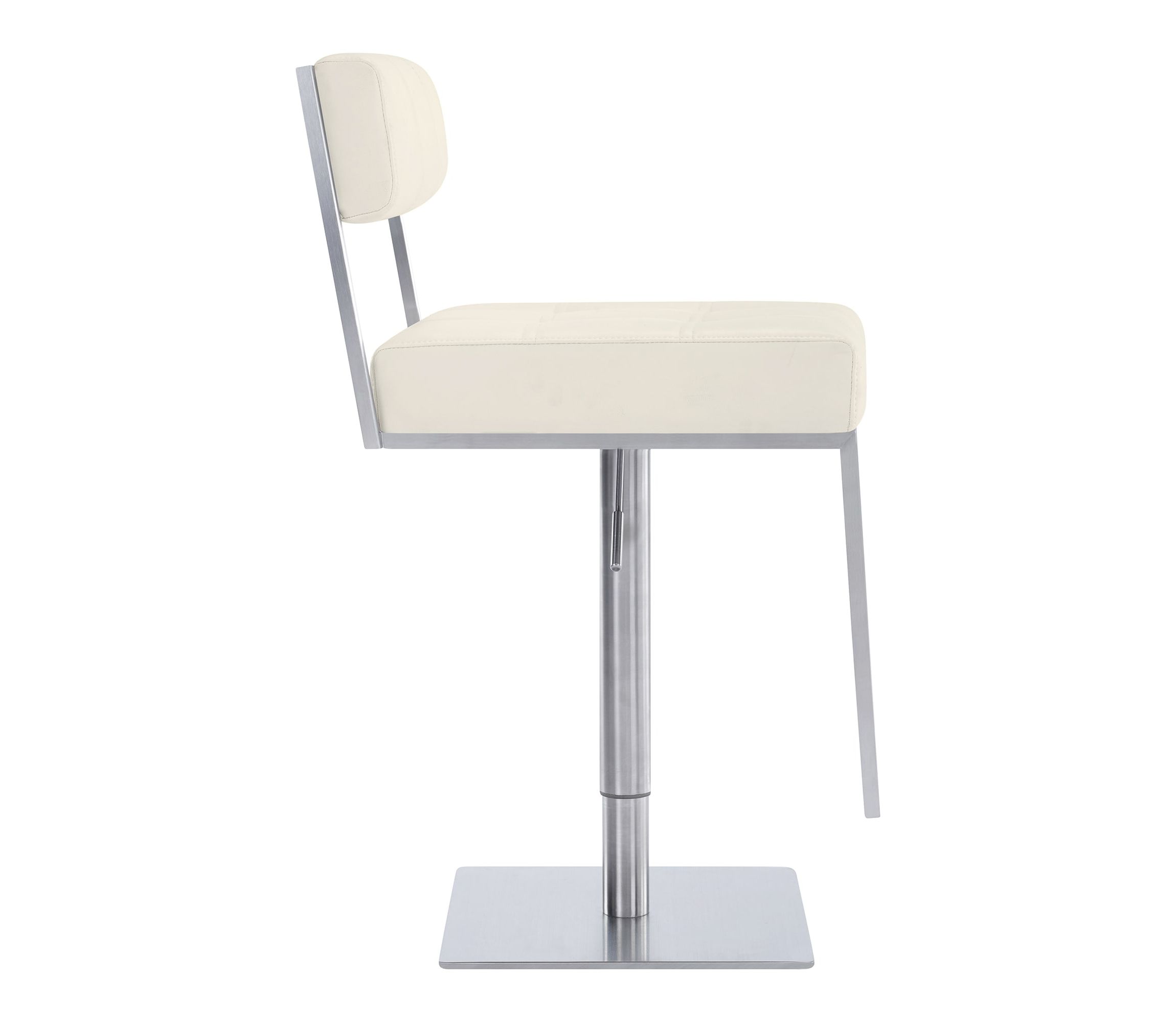 Michele Swivel Adjustable Height Off-White Faux Leather and Brushed Stainless Steel Bar Stool
