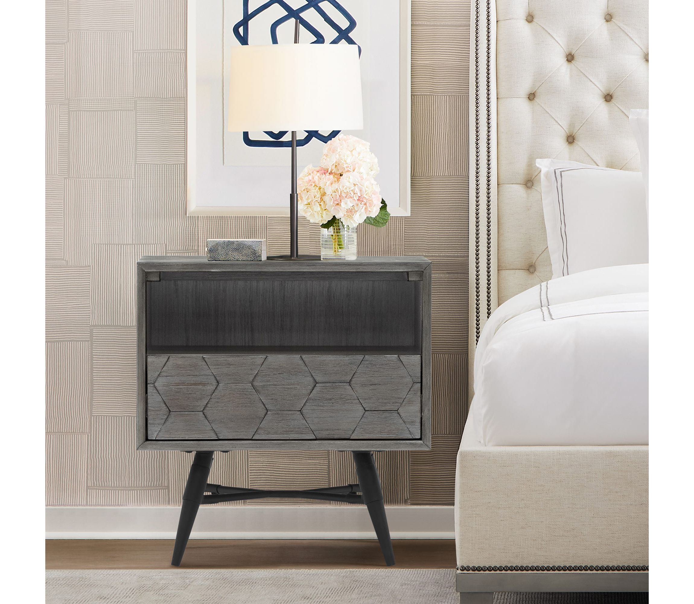 Makena 1 Drawer Night Stand in Gray Acacia Wood