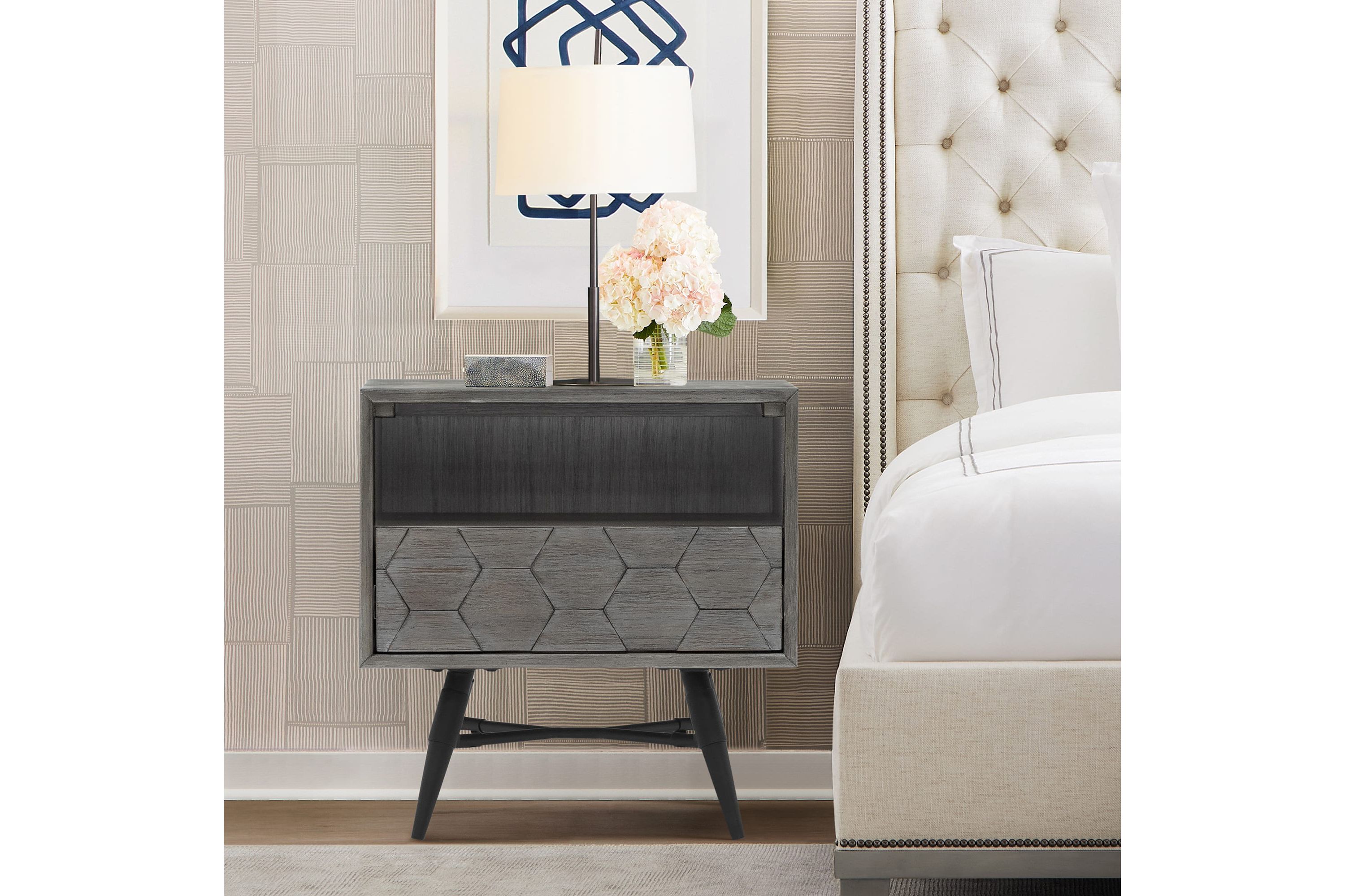 Makena 1 Drawer Night Stand in Gray Acacia Wood