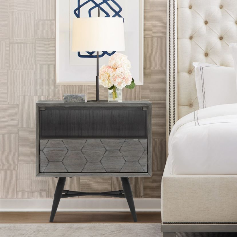Makena 1 Drawer Night Stand in Gray Acacia Wood