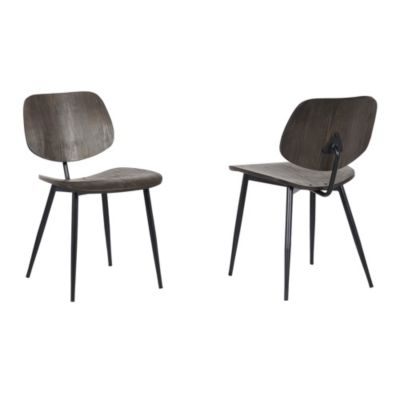 Armen Living Miki Mid-Century Black and Walnut Wood Dining Accent Chairs (Set of 2), Brown