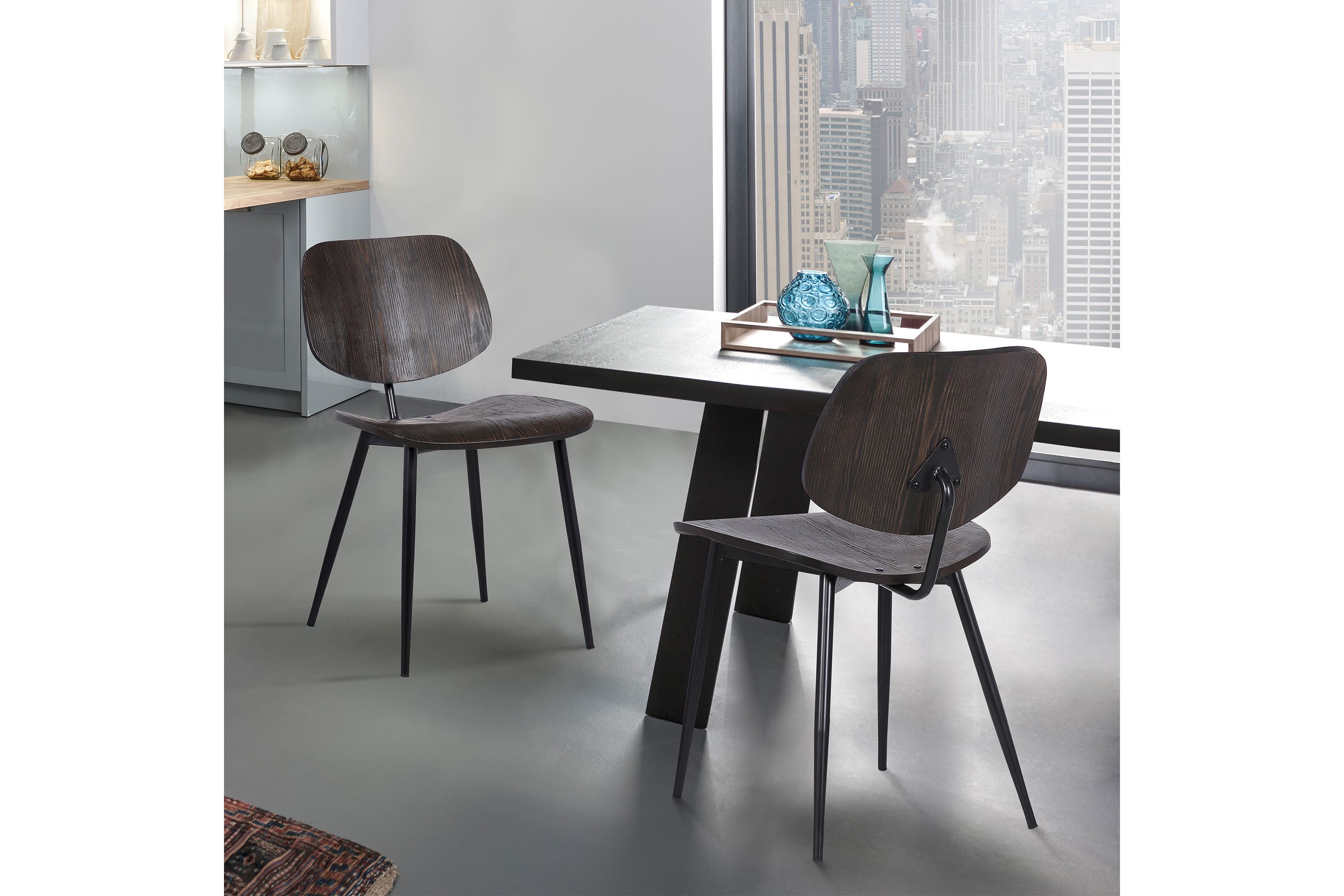 Miki Mid-Century Black and Walnut Wood Dining Accent Chairs (Set of 2)