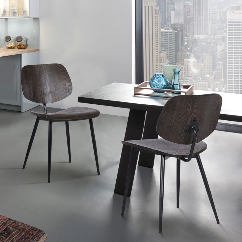 Miki Mid-Century Black and Walnut Wood Dining Accent Chairs (Set of 2)