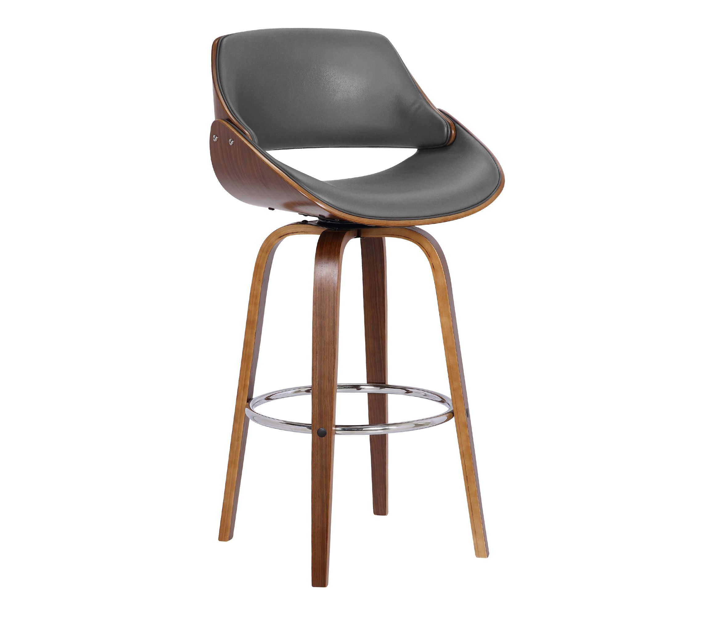 Mona 26" Counter Height Swivel Gray Faux Leather and Walnut Wood Bar Stool