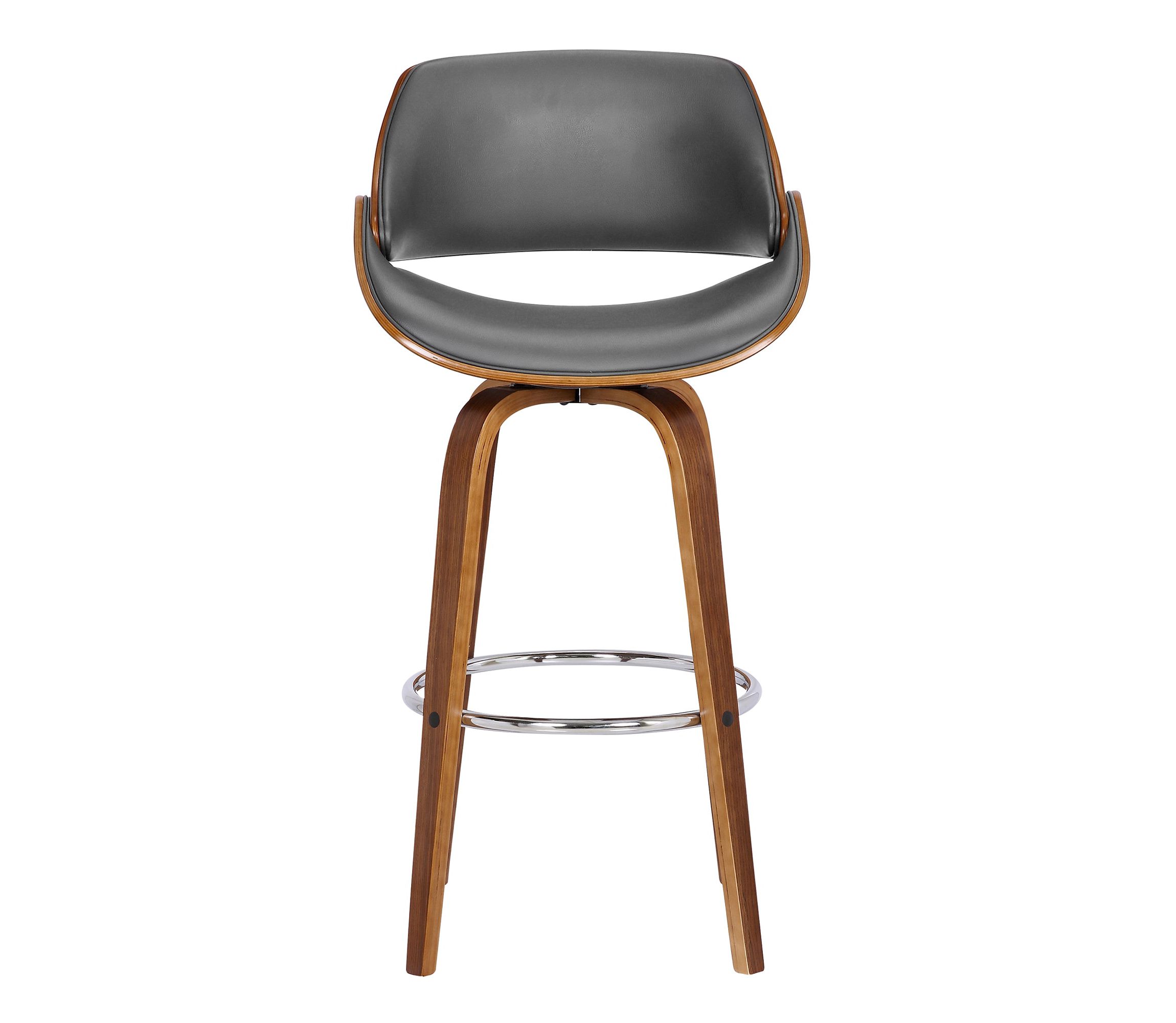 Mona 26" Counter Height Swivel Gray Faux Leather and Walnut Wood Bar Stool