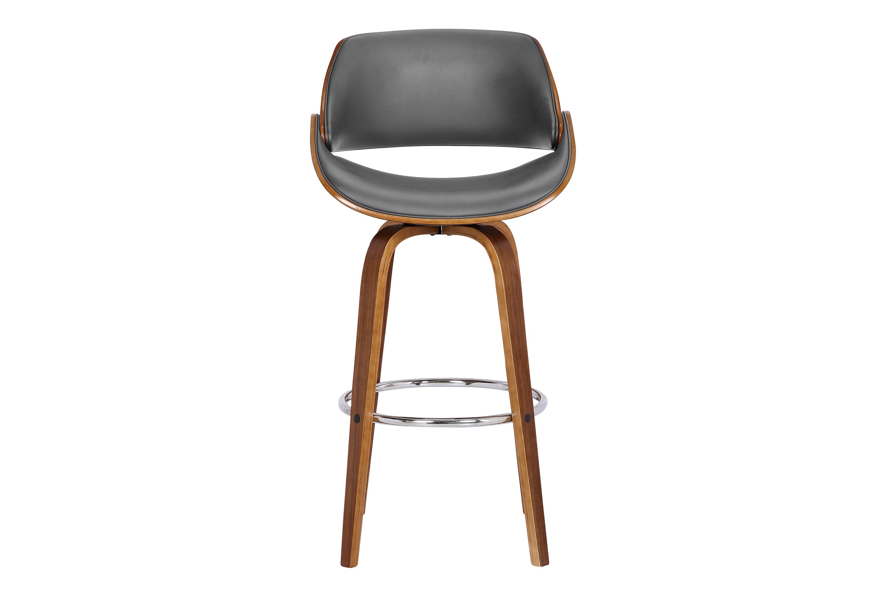 Mona 26" Counter Height Swivel Gray Faux Leather and Walnut Wood Bar Stool