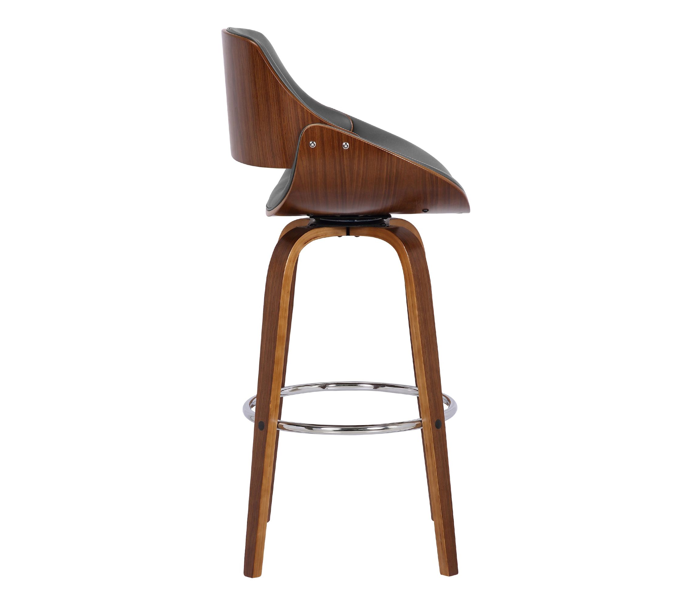 Mona 26" Counter Height Swivel Gray Faux Leather and Walnut Wood Bar Stool