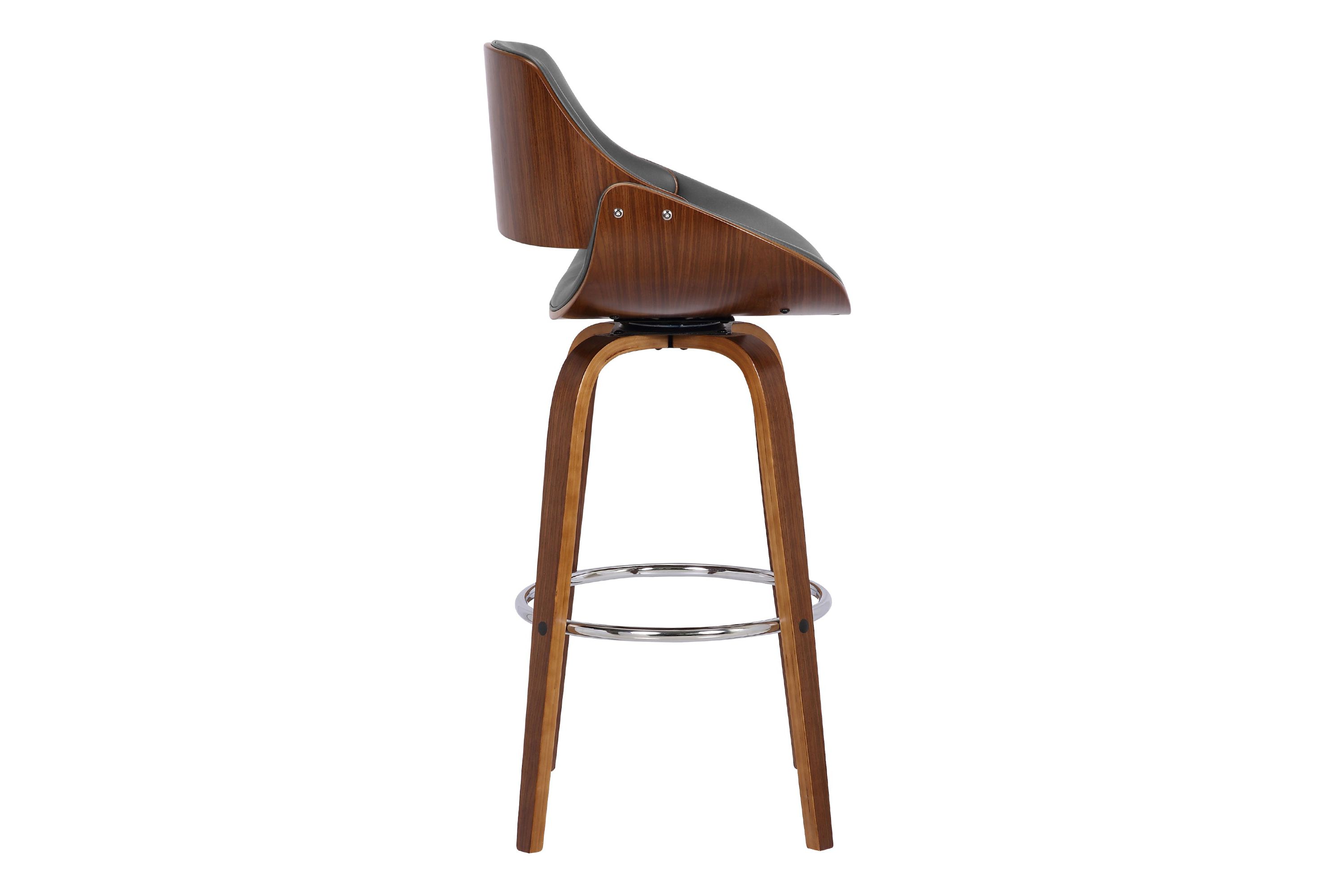 Mona 26" Counter Height Swivel Gray Faux Leather and Walnut Wood Bar Stool