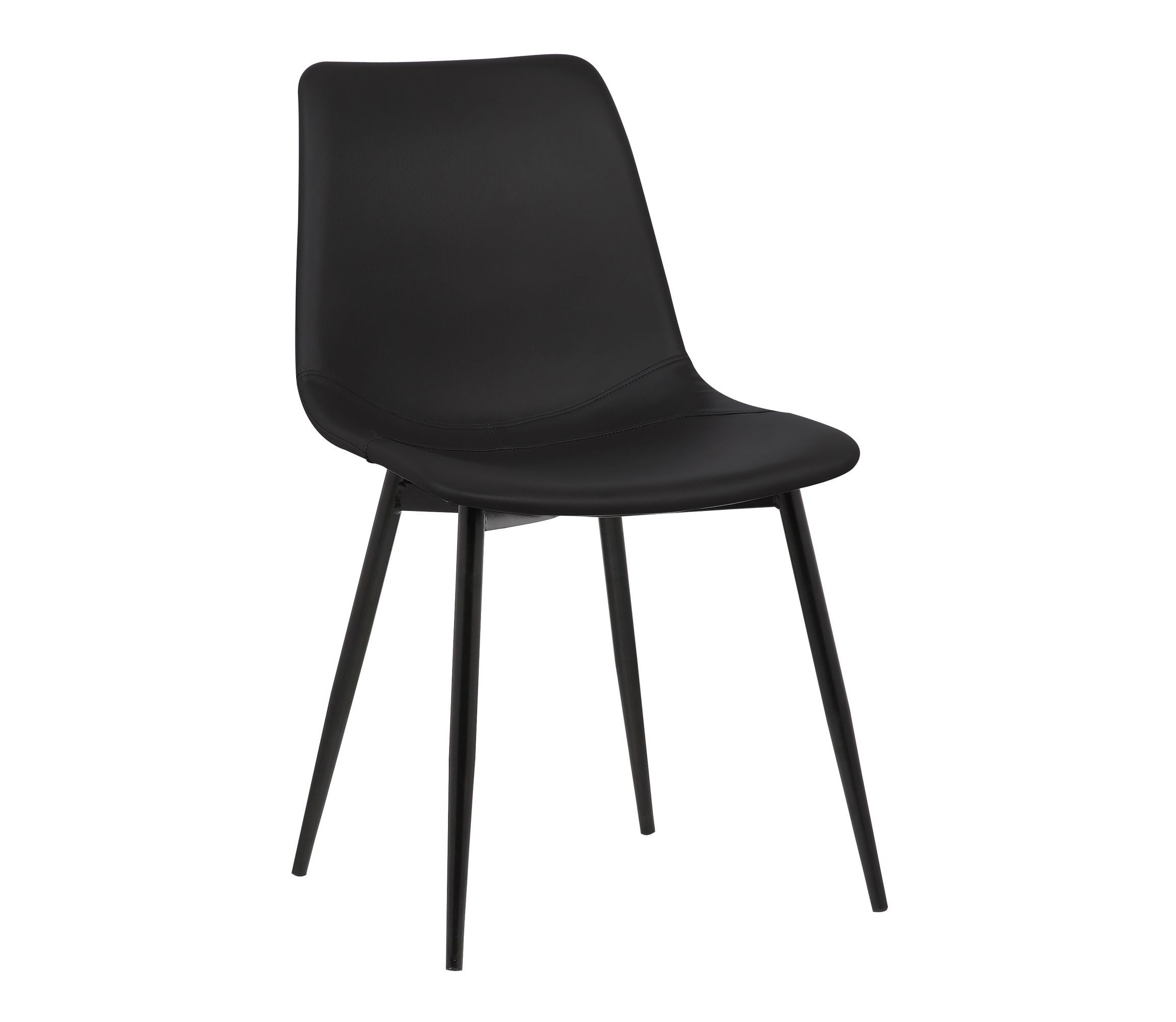 Monte Contemporary Dining Chair in Black Faux Leather with Black Powder Coated Metal Legs
