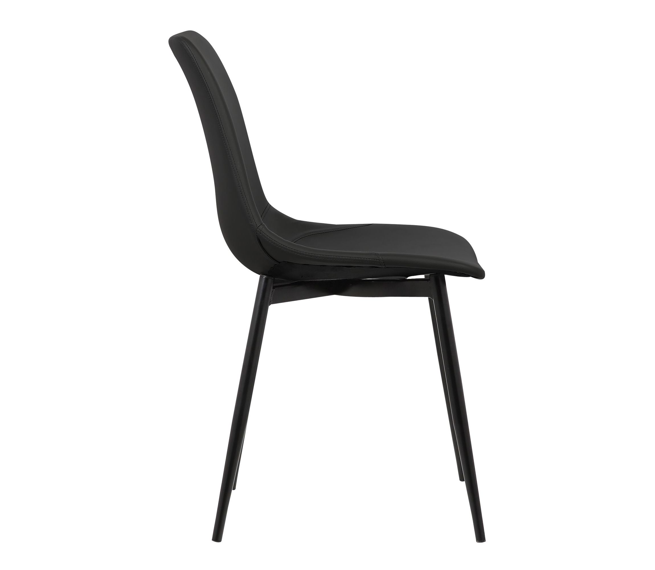 Monte Contemporary Dining Chair in Black Faux Leather with Black Powder Coated Metal Legs