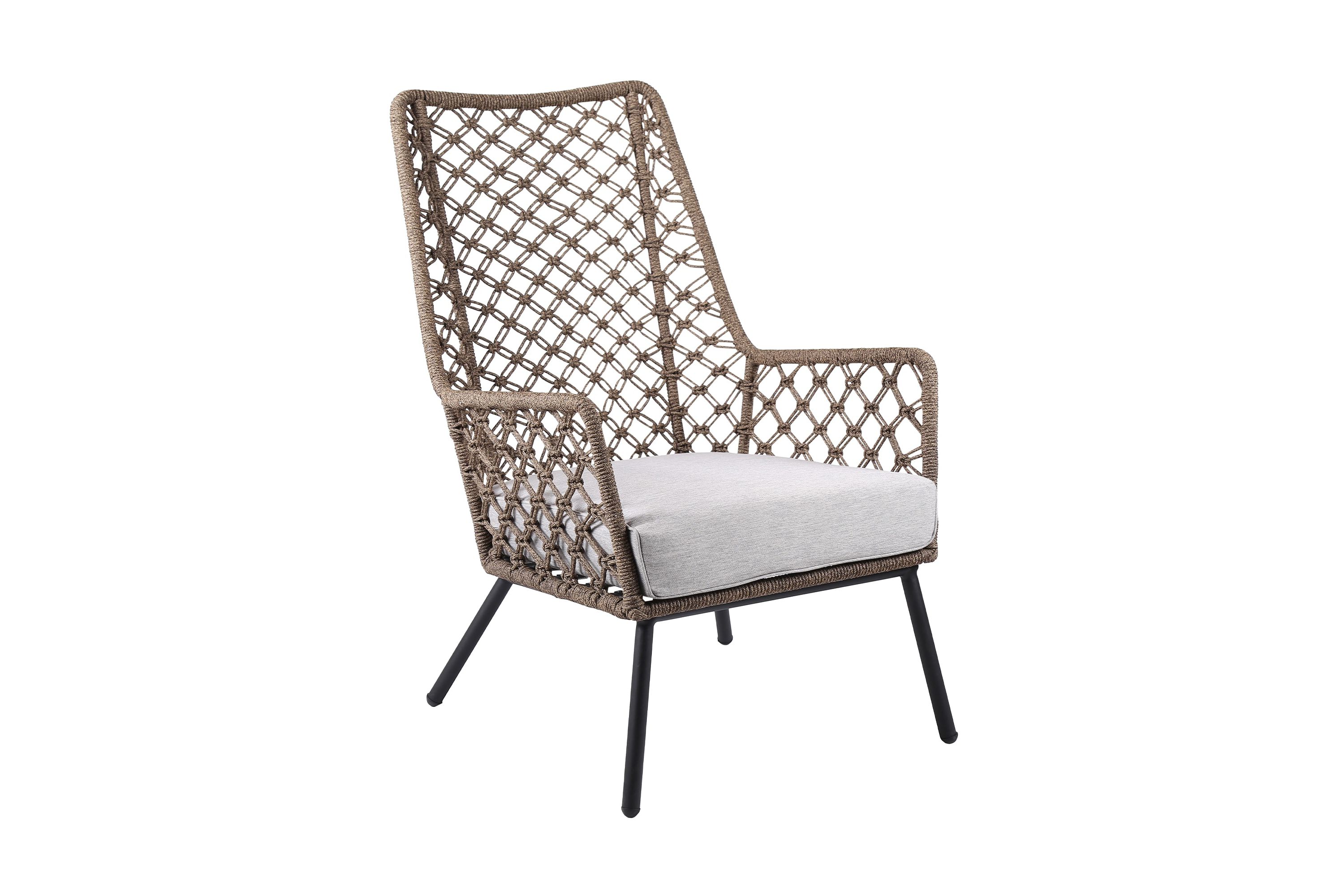 Marco Indoor Outdoor Steel Lounge Chair with Truffle Rope and Gray Cushion