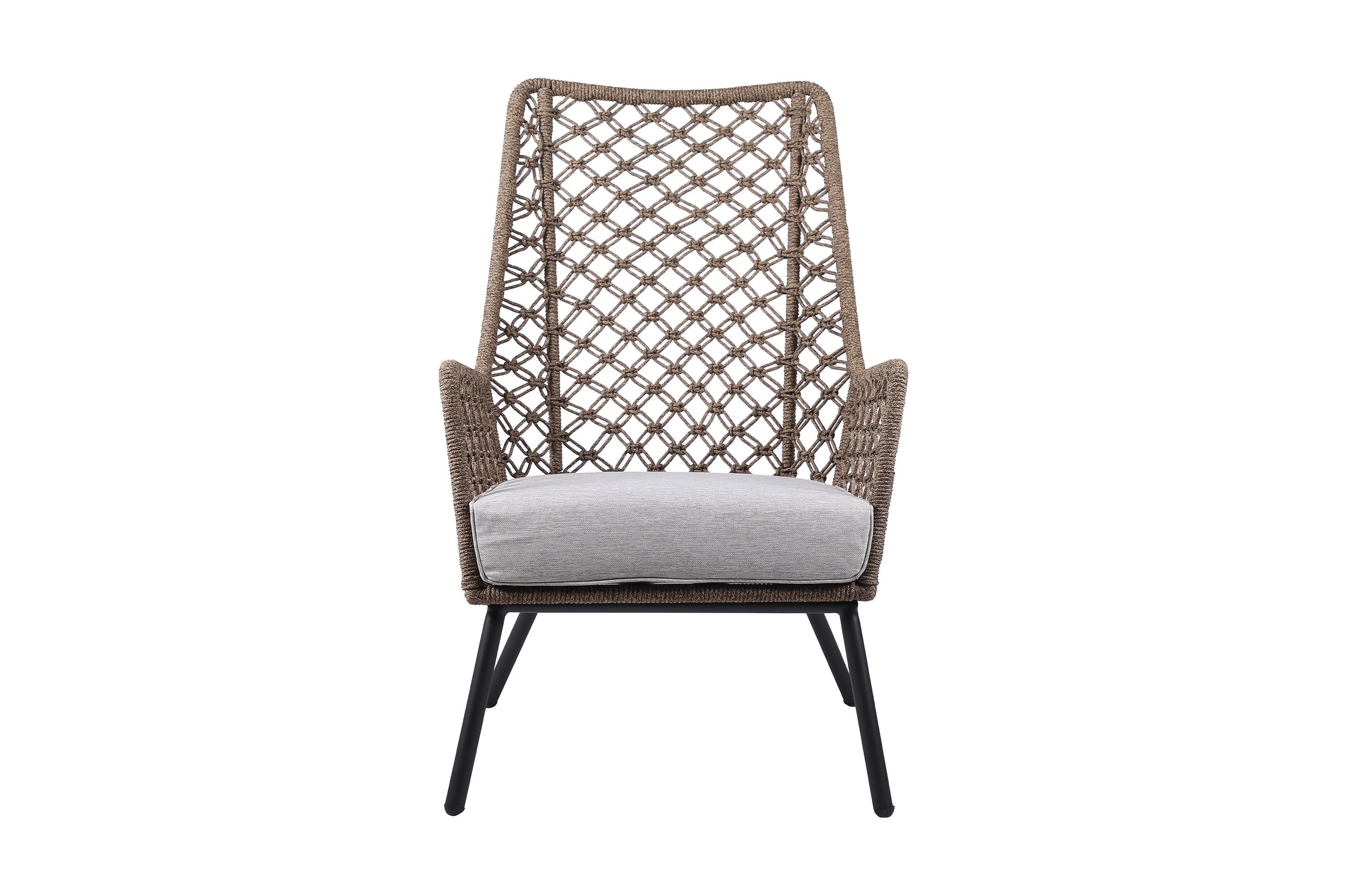 Marco Indoor Outdoor Steel Lounge Chair with Truffle Rope and Gray Cushion