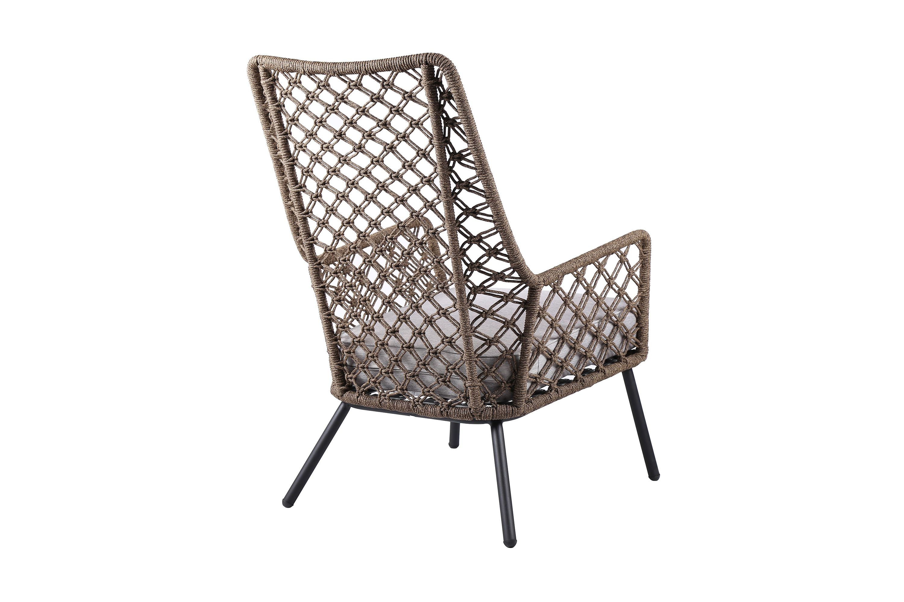 Marco Indoor Outdoor Steel Lounge Chair with Truffle Rope and Gray Cushion