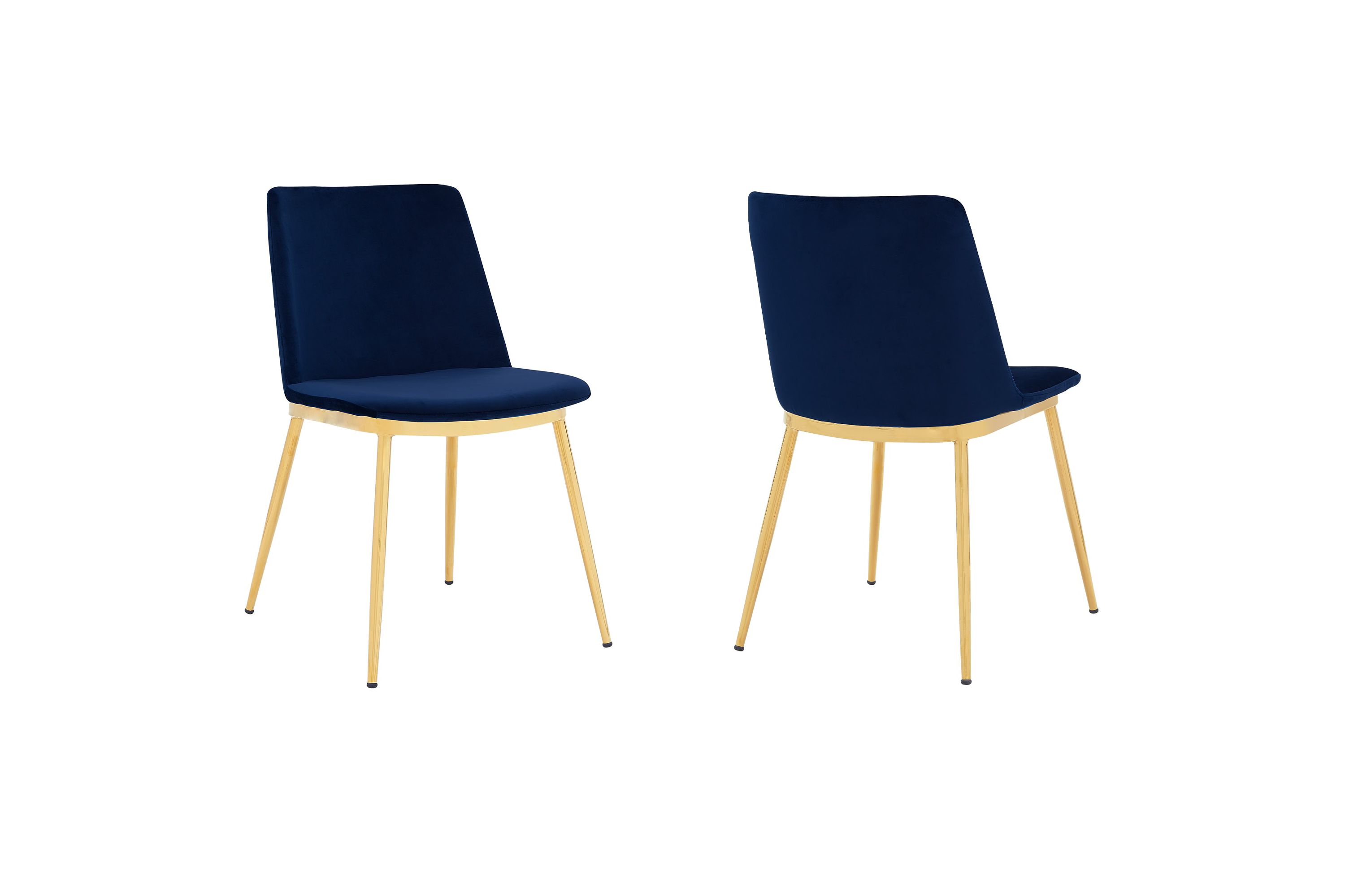 Messina Modern Blue Velvet and Gold Metal Leg Dining Room Chairs - Set of 2
