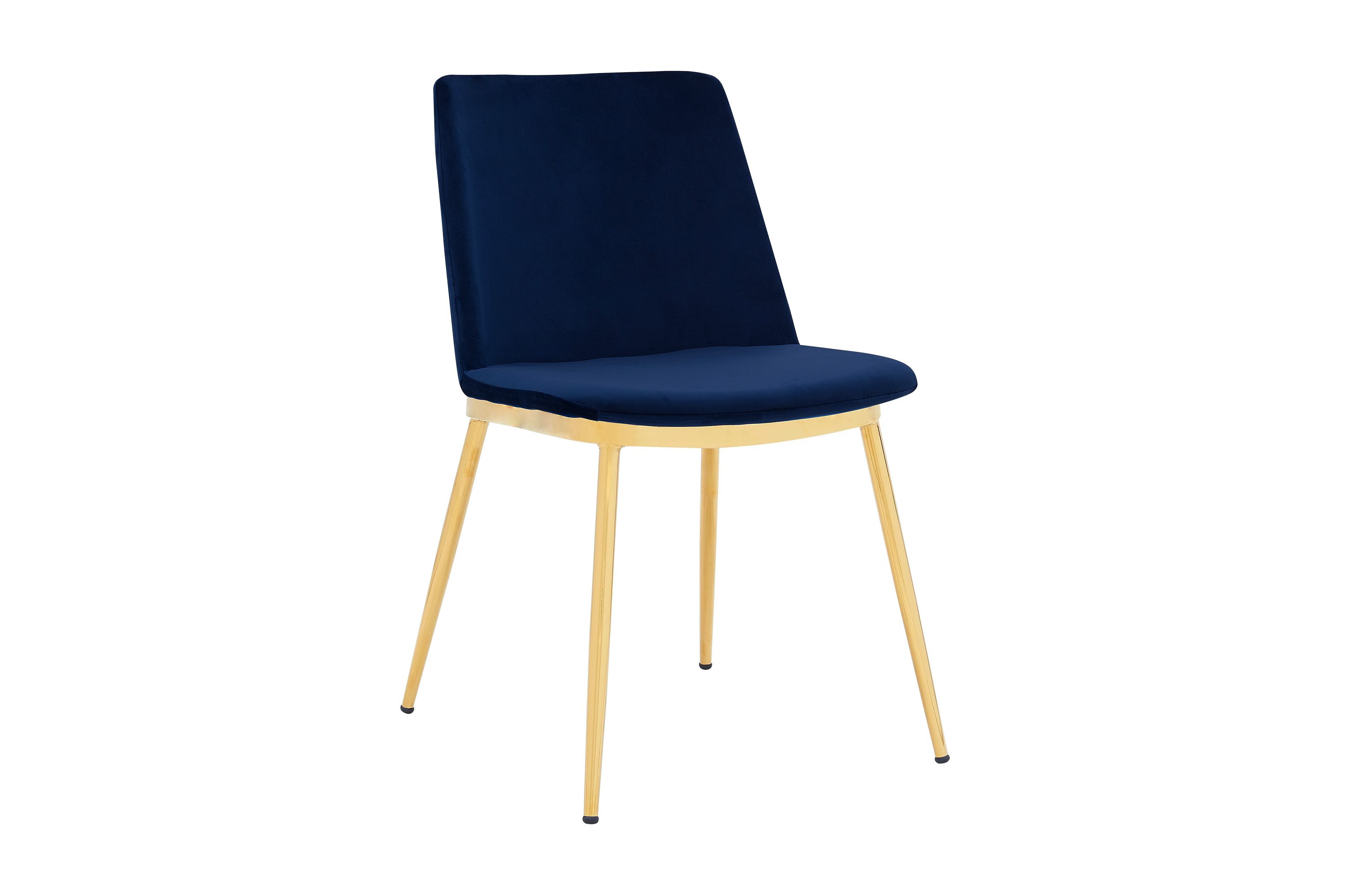 Messina Modern Blue Velvet and Gold Metal Leg Dining Room Chairs - Set of 2